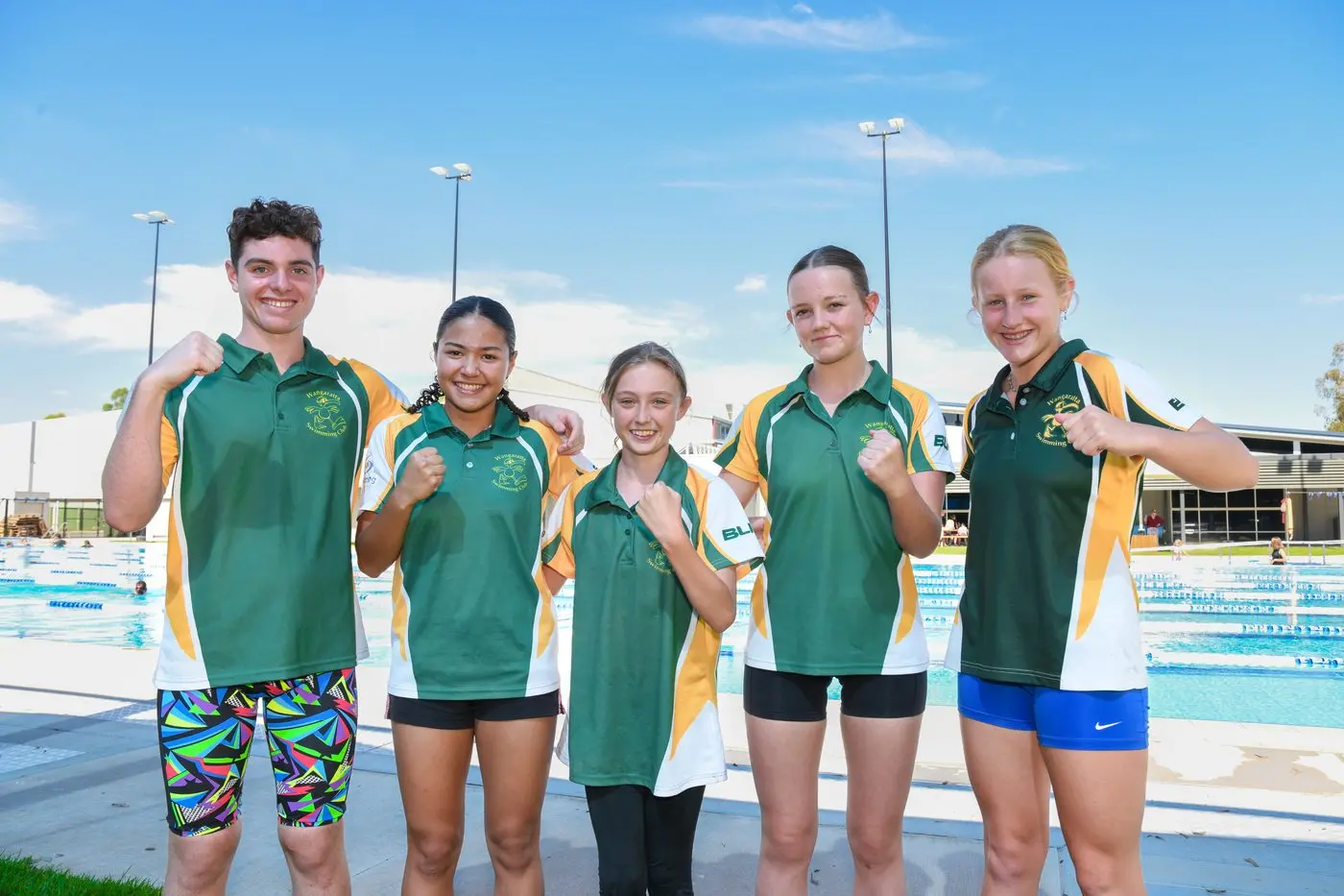 TIME TO DIVE: Logan Pace, Nina Fortaliza, Maddie Craven, Alice Colson and Ingrid Bretting will be some of the near 340 swimmers to hit the water across the weekend at WSAC for the Ovens and Murray Swimming Championships. PHOTO: Kurt Hickling