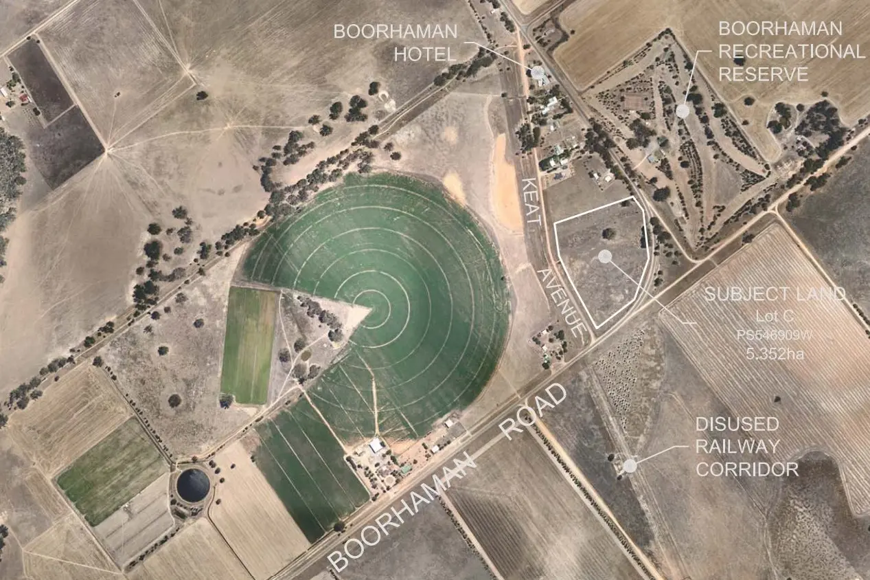 LAND TO BUILD ON: An aerial view of where the proposed subdivision would take place in reference to the Boorhaman township.