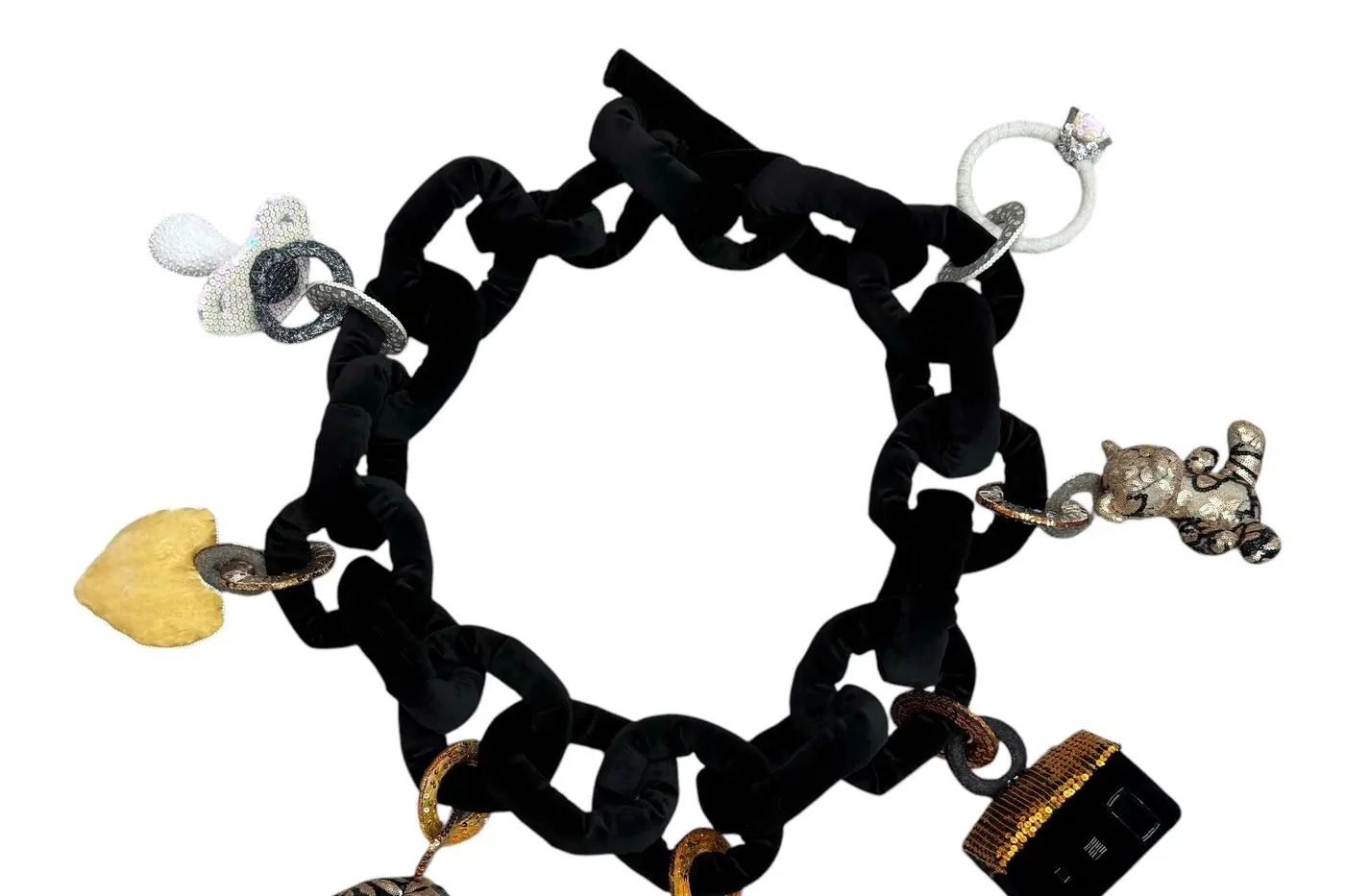 BESPOKE JEWELLERY: Budding artists can make their own spectacular jewellery, inspired by works like Gillian Bencke, Charmed, 2024, velvet, felt, silk, nylon, sequins, beads, cotton thread, 17 x 120 x 120cm.