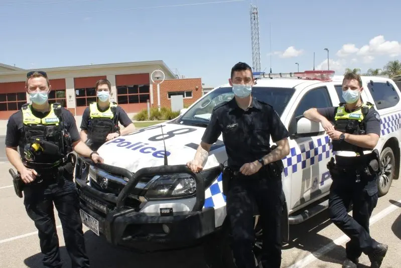 READY TO ROLL: Officers Constable Ben Bell (left), Constable Luke Mason, Constable Sean Greaves and Constable Kobi Stratford have been learning the ropes since commencing at Wangaratta.