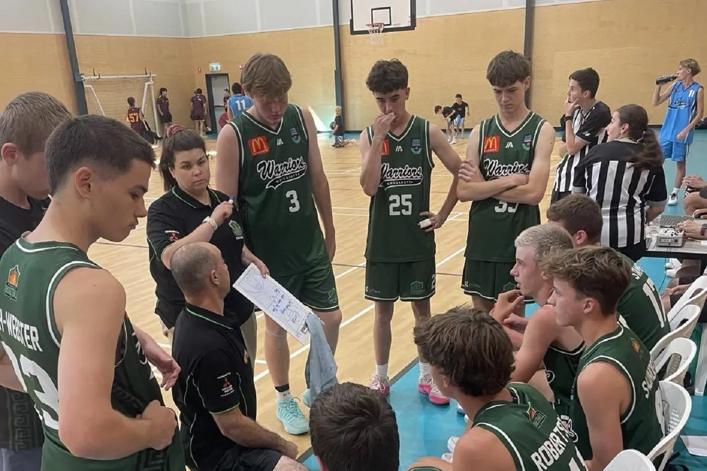 TIME OUT: A Wangaratta team hears talks strategy at the  Bendigo Junior Classic tournament.
