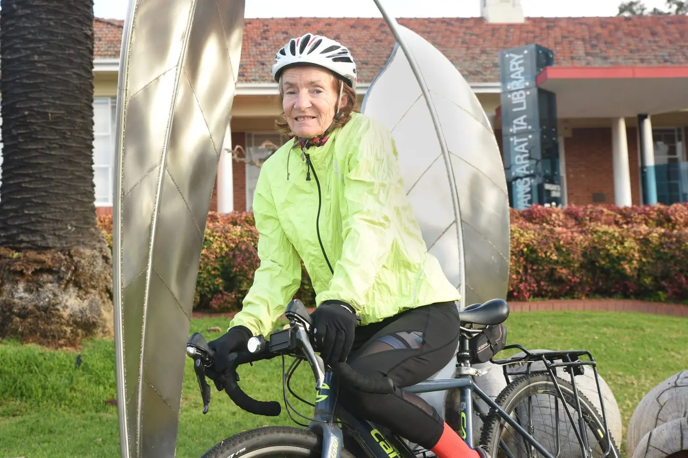 BE SEEN: Wearing highly visible clothing like fluorescent leggings helps cyclists like Anne Foord be seen on the road, particularly during the darker winter months. PHOTO: Kurt Hickling