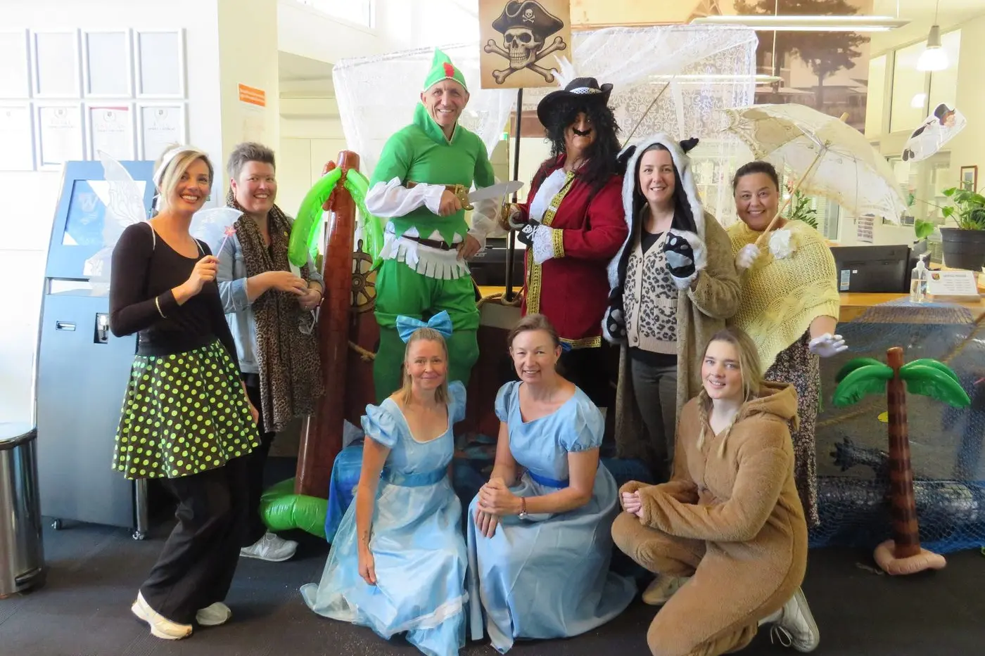 Administration team members (back) Laura Gaston, Melissa Finnigan, John Paola, Kylie Fountain, Bronwyn Knox, Monique Taylor, (front) Nicole Gatt, Sherri Parkhouse and Emily Lonsdale embrace their Peter Pan theme.