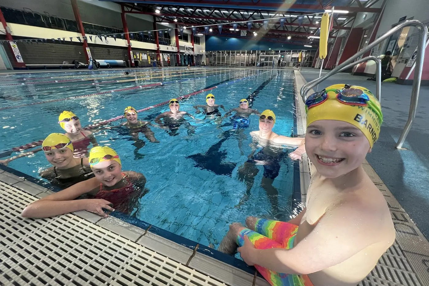 READY TO RACE: Looking forward to competing in this Sunday\\u2019s race meet are Wangaratta Amateur Swim Club members (from front) Hugh Barton, Sophie Arblaster, Chiara Facci, Darby Hunter, Emily Chandler, Max Chandler, Patrick Hunter, Spencer Jackson and Harry Chandler. PHOTO: Jeff Zeuschner