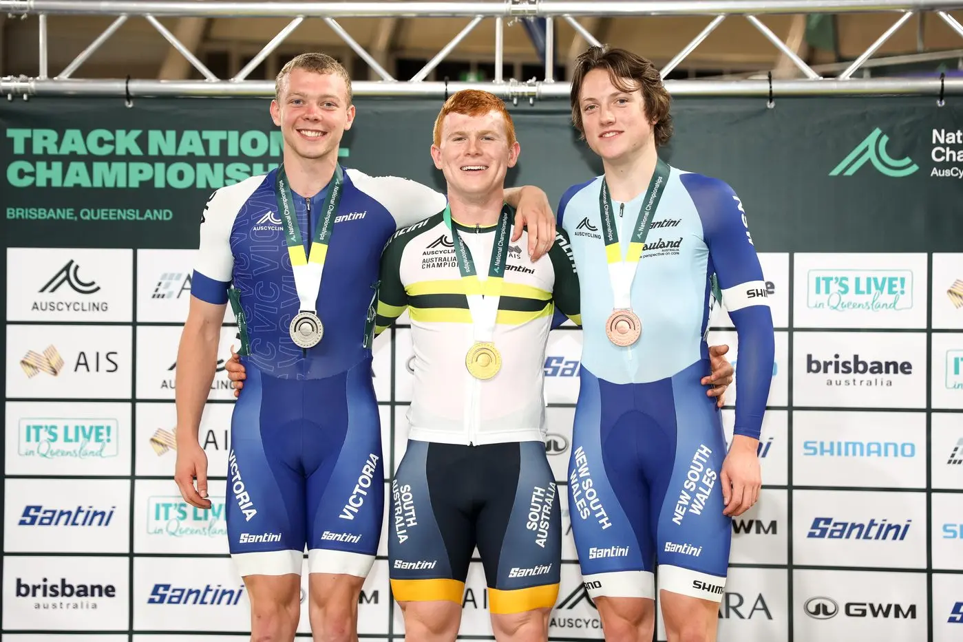 A SHINING MOMENT: Reuben Smith (left) proved himself as one of Australia\\'s top track cycling prospects last weekend, taking home three silver medals at the AusCycling Track National Championships in Brisbane. Pictured on the podium of the junior men\\'s sprint with Reuben are Tayte Ryan and Xavier Bland. PHOTOS: Mackenzie Sweetnam/AusCycling