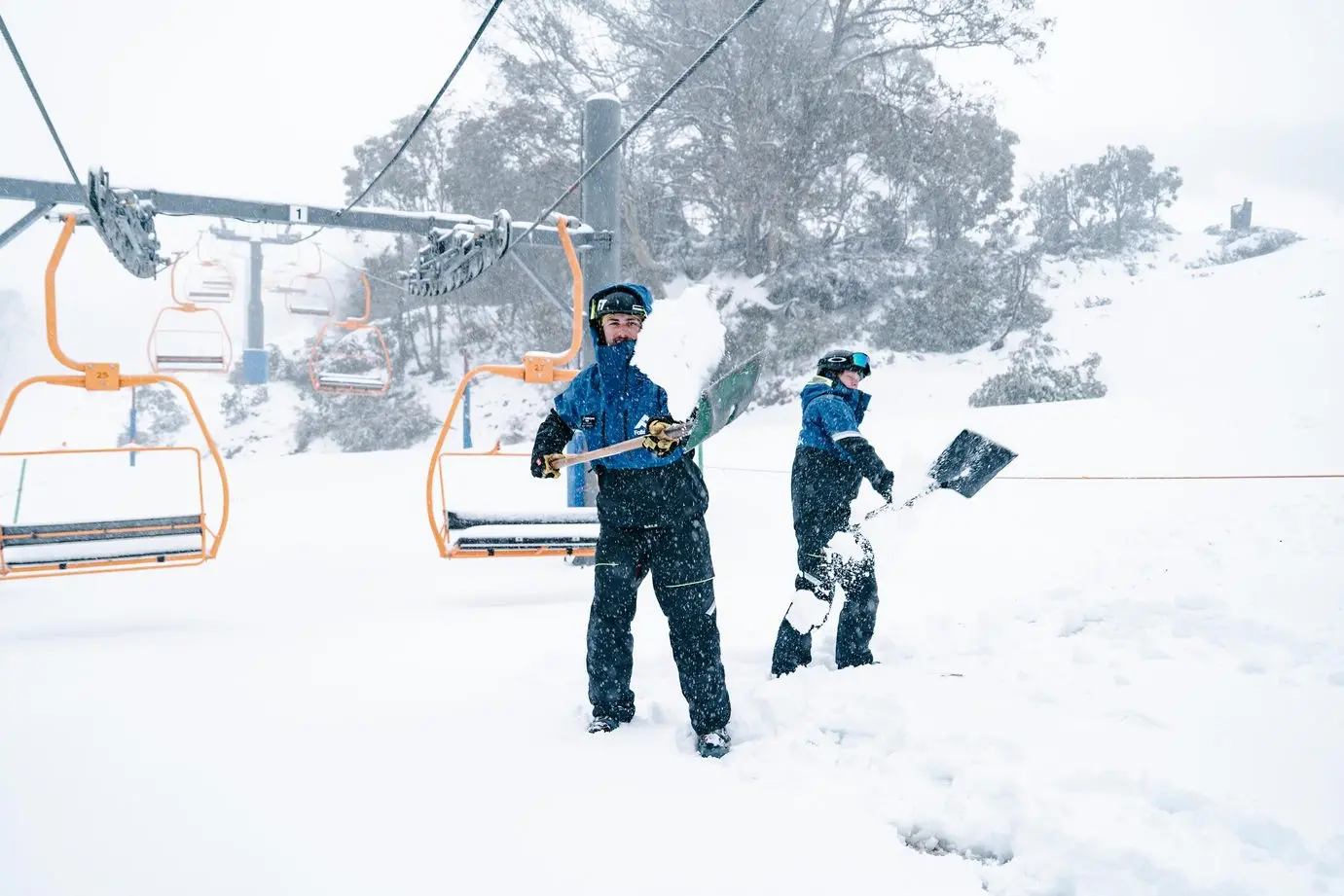 HEAVY FALLS: Crews at Falls Creek were busy shoveling snow Thursday morning, with more than 20cms overnight and falls continuing. PHOTO: Vail Resorts