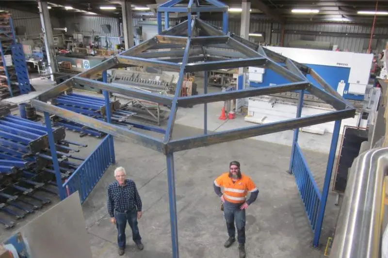 \\uF070 UNDER CONSTRUCTION: Whitefield Cemetery Trust member Marco Martinelli and Global Factory Maintenance\\u2019s Chris O\\u2019Bree inspect the cemetery rotunda which is nearing completion.