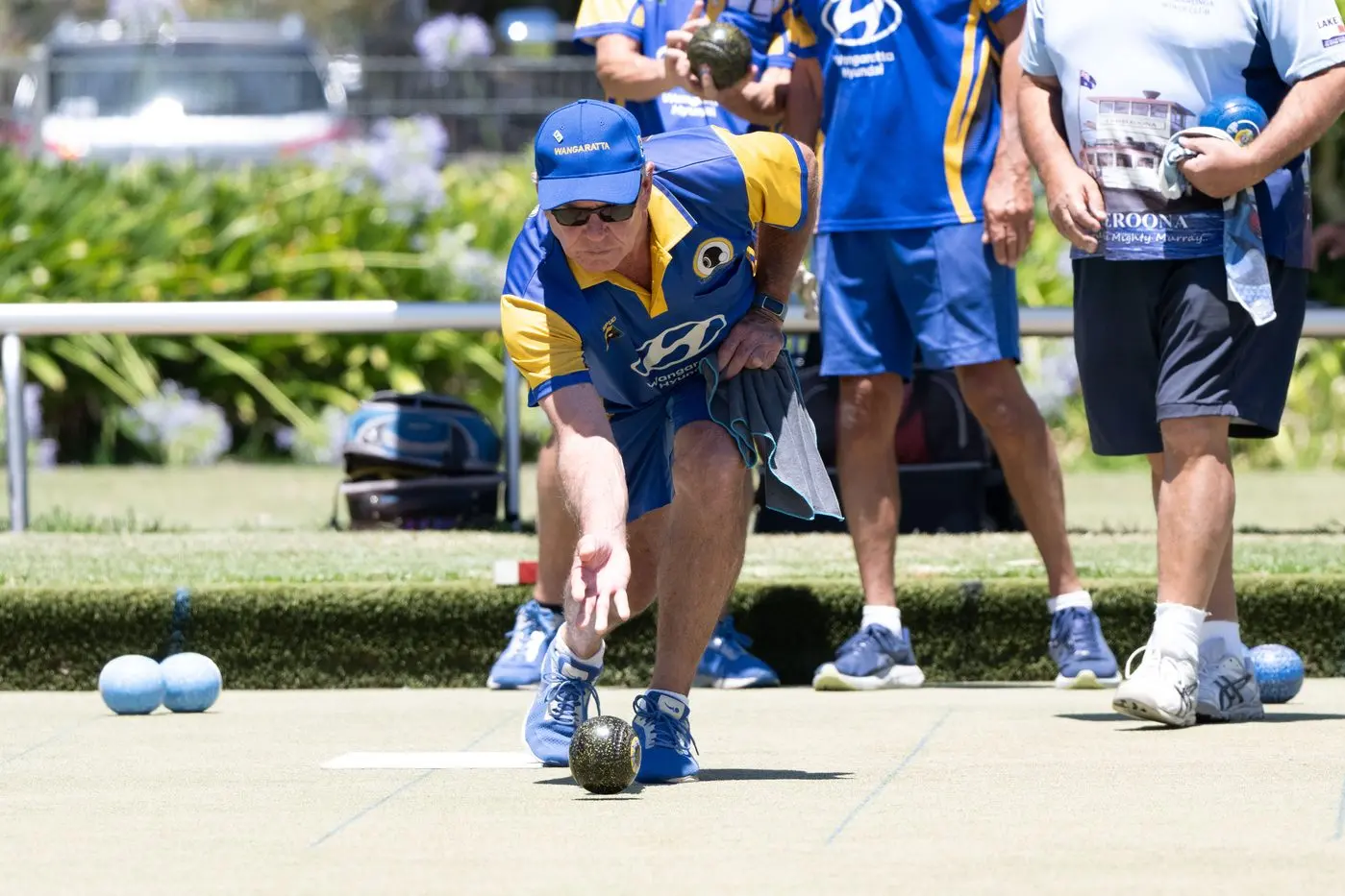 THE RIGHT LINE: Mark Allan sends down the prefect shot. PHOTOS: Kurt Hickling