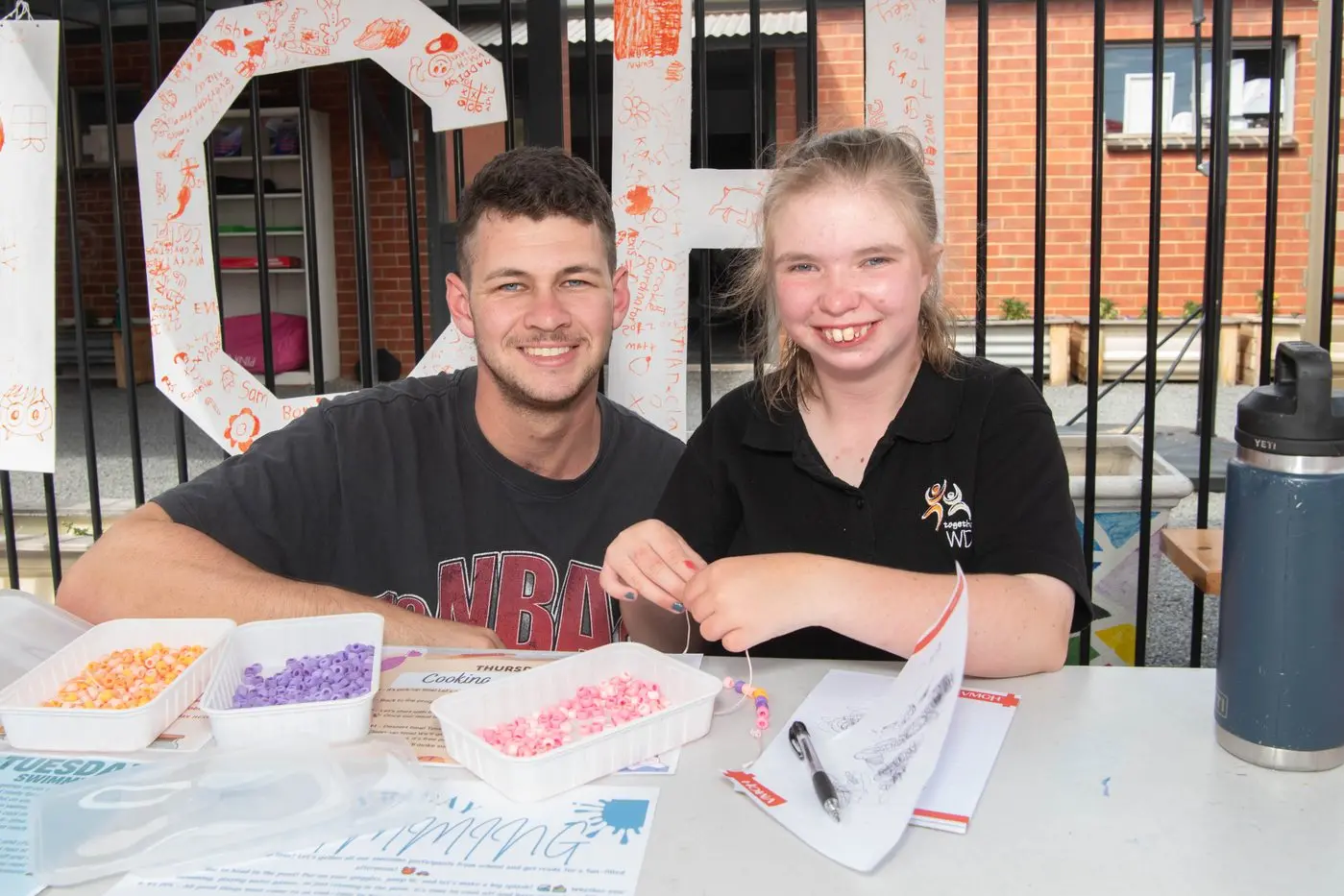 BEADS: Zac Essex and Nakita Walsh making beaded jewellery at VMCH\\'s Open Day. PHOTOS: Kurt Hickling