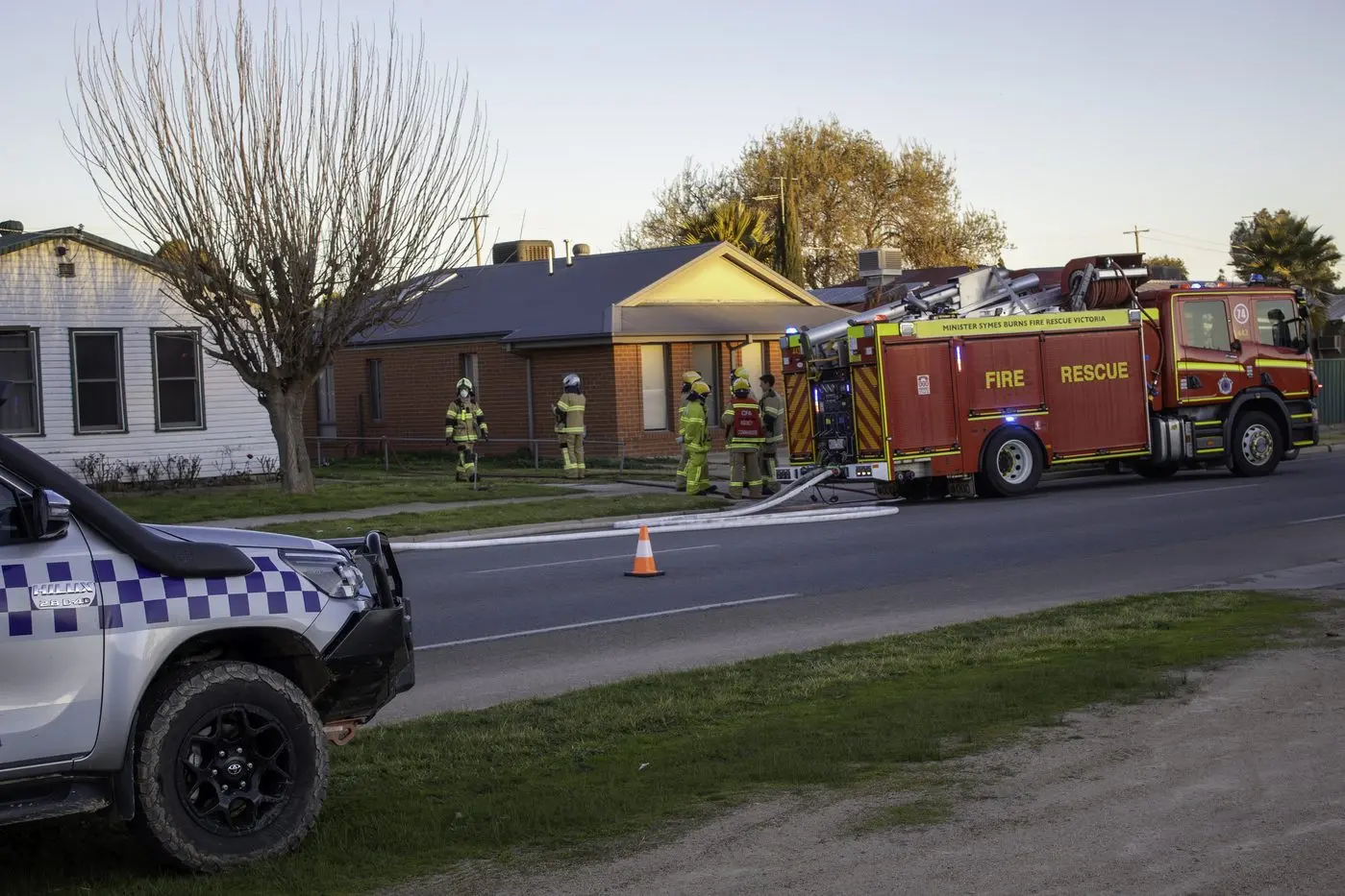 QUICK RESPONSE: FRV and CFA crews were quick to contain a shed fire at the rear of a Greta Road property on Monday afternoon. PHOTO: Mandi Chrystal