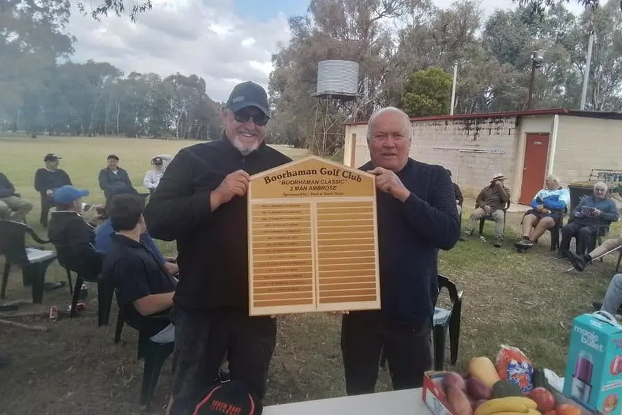 WINNERS: Mick Matthews and Paul Moss-Holland claimed the Boorhaman Classic.