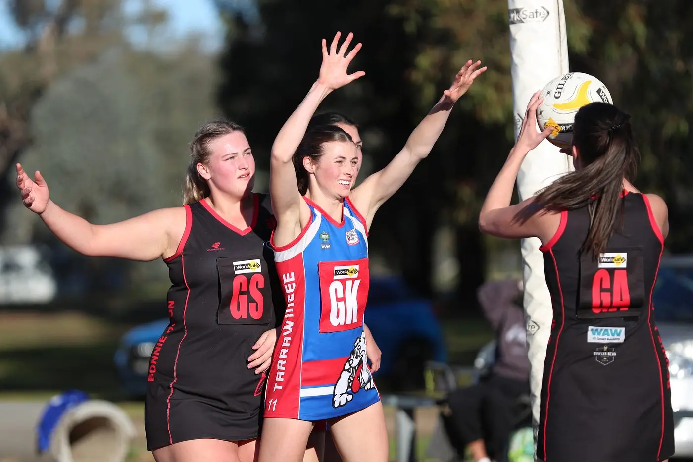 PRESSURE PLAY: Molly Shanley and the Tarrawingee defence kept Bonnie Doon\\'s shooters relatively quiet. PHOTOS: Melissa Beattie