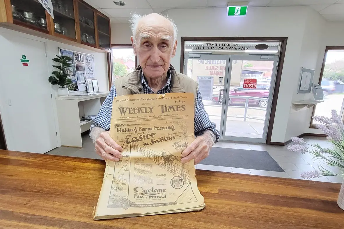 HISTORIC FIND: Alan Davenport pulled out a copy of a 1928 Weekly Times and he also had some stories to share.