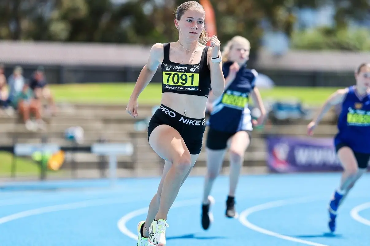 SPRINTING: Lara Pearson runs 200m. PHOTO: Athletics Victoria