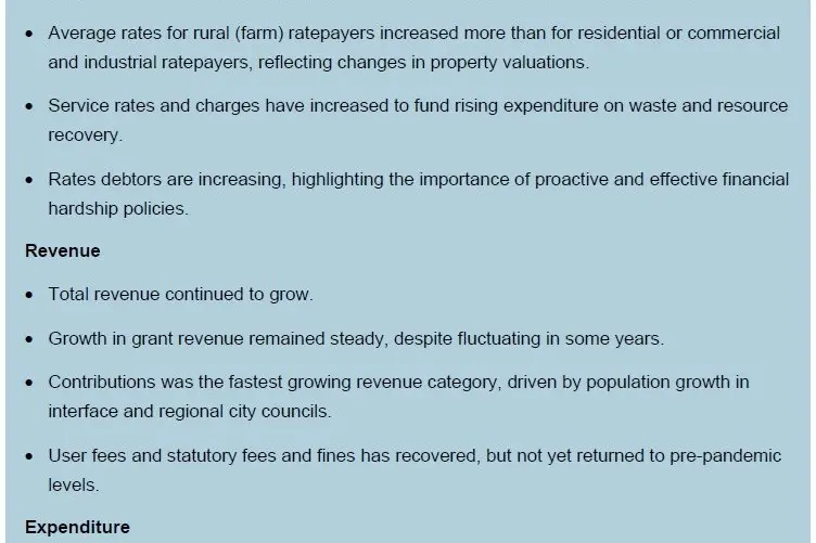 REPORT HIGHLIGHTS: Key observations in the ESC\\'s report covered rates and charges, revenue, expenditure and services.