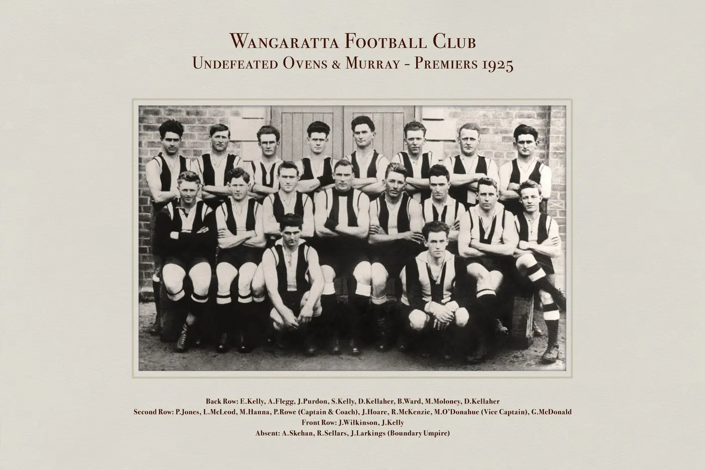 O&M FIRST: The WFNC 1925 O&M senior premiership team. They finally tasted glory after three successive runner-up seasons in 22, 23 and 24, but lost again in 1926 as heavy favourites, upset by arch rivals Wangaratta Rovers.