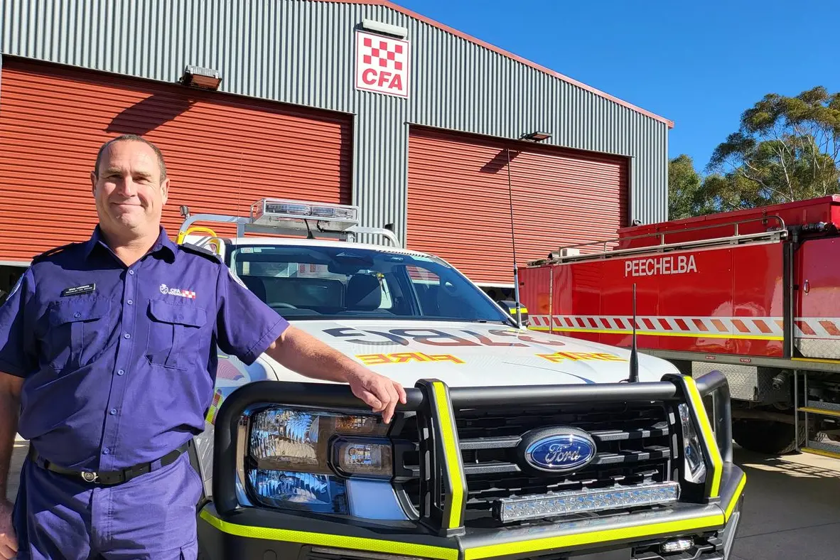 READY TO ROLL: Peechelba captain Brad Lawrence with the new Ford Ranger ultra-light vehicle that is fully kitted out and can respond to emergencies faster with improved off-road access capabilities compared to a firefighting truck appliance. PHOTO: Steve Kelly