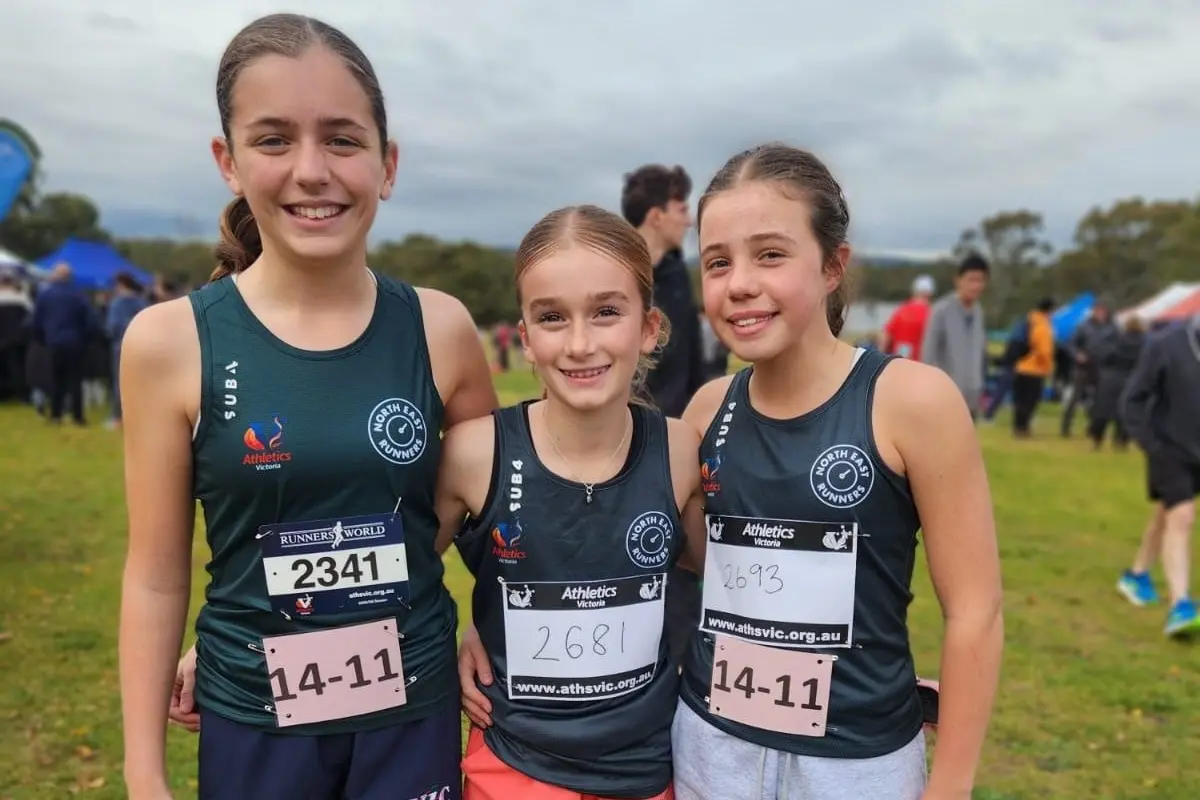 COMPETITIVE: Under 14 runners (from left) Emma Wyatt,  Ava Roberts, and Amelie Coll.