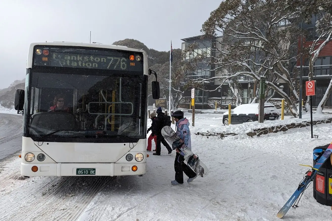 ALL ABOARD: The \\'Frankston Station\\' bus at Mt Hotham in mid-June this season. PHOTO: Chris Epskamp