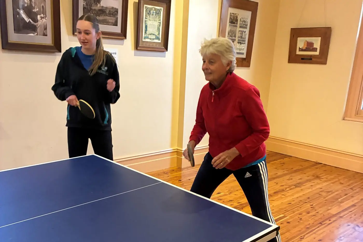 TEAMWORK: Liz Kerr and Cheryl Coad team up at Monday night\\'s table tennis meeting. PHOTO: Jason Mullins