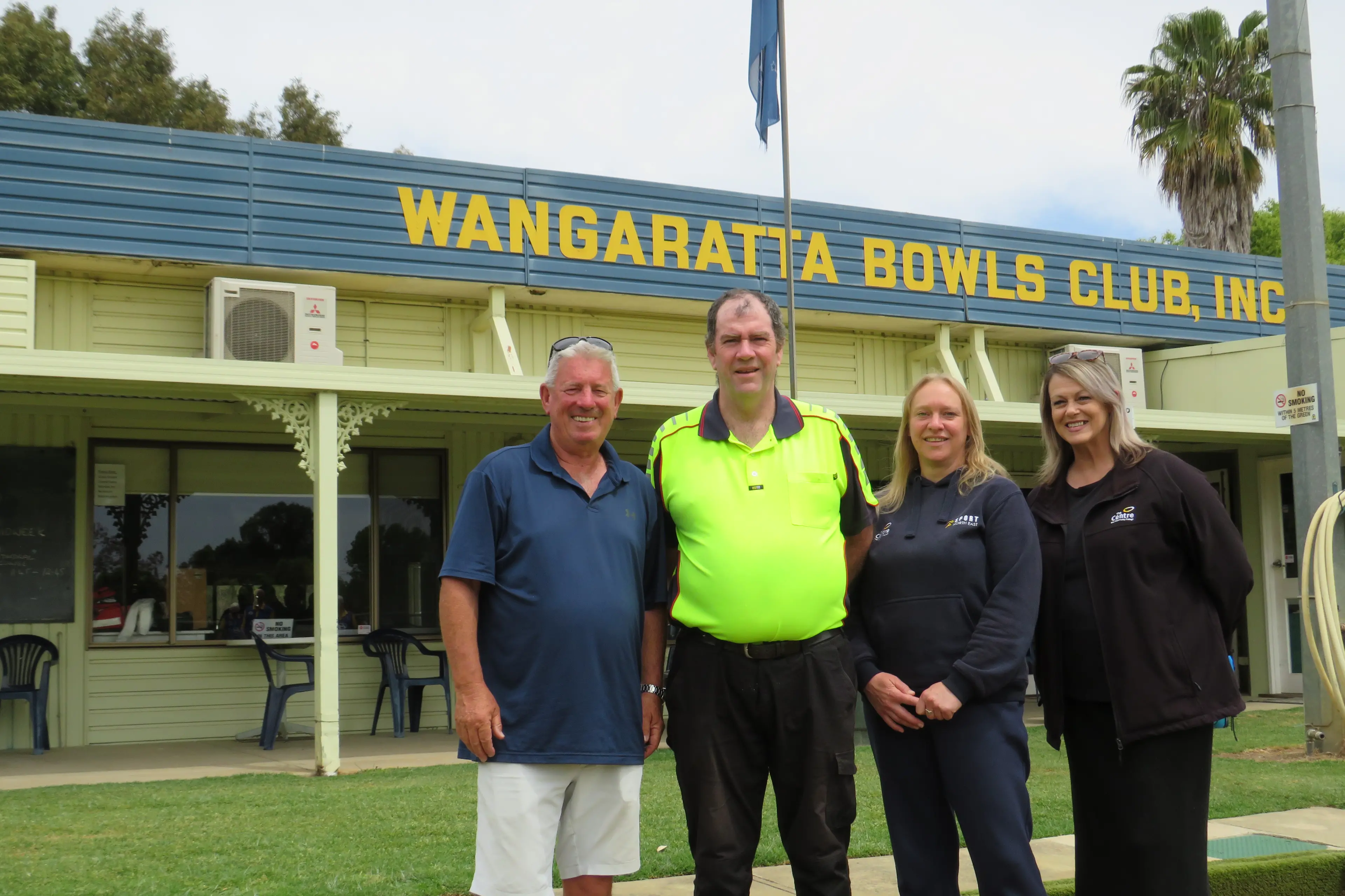<p>WORKING TOGETHER: Wangaratta Bowls Club president Maurie Braden, volunteer Luke Kelly, Clare O\\'Sullivan from Sport North East and Deb Pearce from The Centre\\'s Reconnect program, have seen the benefits that come with sport volunteer matching. PHOTO: Simone Kerwin</p>\\n