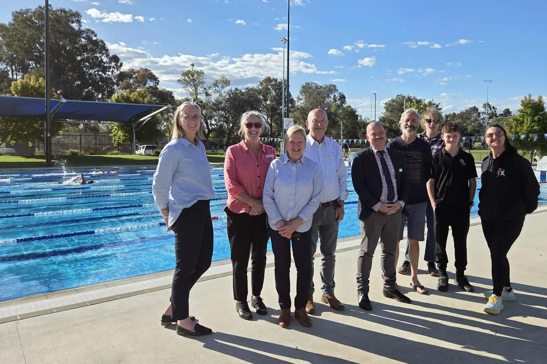 <p>GREAT INITIATIVE: Pictured at the first training session for Wangaratta Stingrays Swimming Club\\'s all abilities squad, held at the Wangaratta Sports and Aquatic Centre, were club secretary Bree Broomfield, Rural City of Wangaratta councillor Tania Maxwell, Mayor Irene Grant, Deputy Mayor Harvey Benton, Cr Dave Fuller, squad coach Adrian Rocchiccioli, swimmers Aiden Bongers and Corry Unthank, and coach Rowan Barrow.</p>\\n
