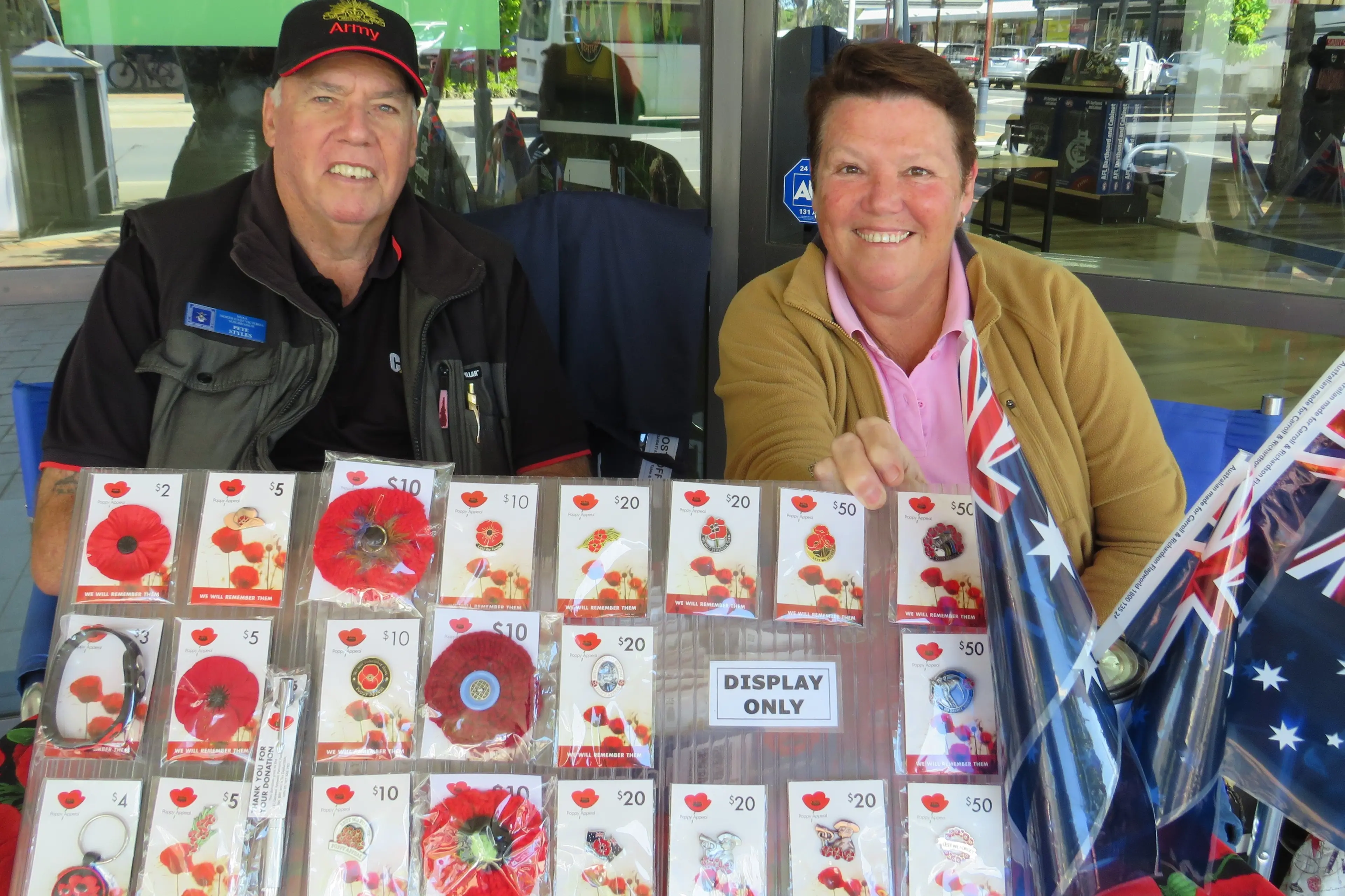 <p>SUPPORTING OUR VETERANS: Pete Styles and Louise McKenzie were busy selling Poppy Appeal items in Murphy Street on Thursday.  The annual RSL appeal enables people to support Australia\\'s veterans and their families - with everything from crisis housing and mental health care, to advocacy and community programs - by purchasing badges and other items.  The Poppy Appeal is held in the lead-up to Remembrance Day on 11 November, and virtual poppies are also available this year via the appeal website.  PHOTO: Simone Kerwin</p>\\n