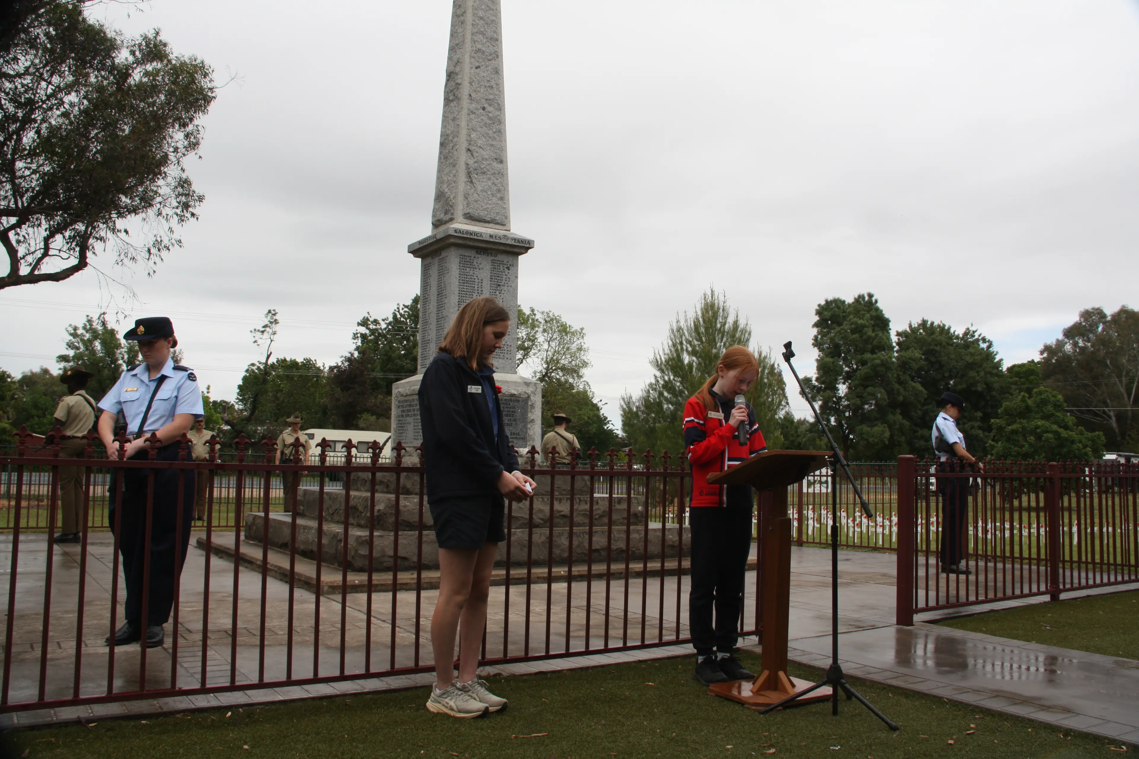 <p>WE REMEMBER THEM: Local students Ruby Zabilowcz and Tayla Papworth addressed the gathering. PHOTOS: Jason Mullins</p>\\n