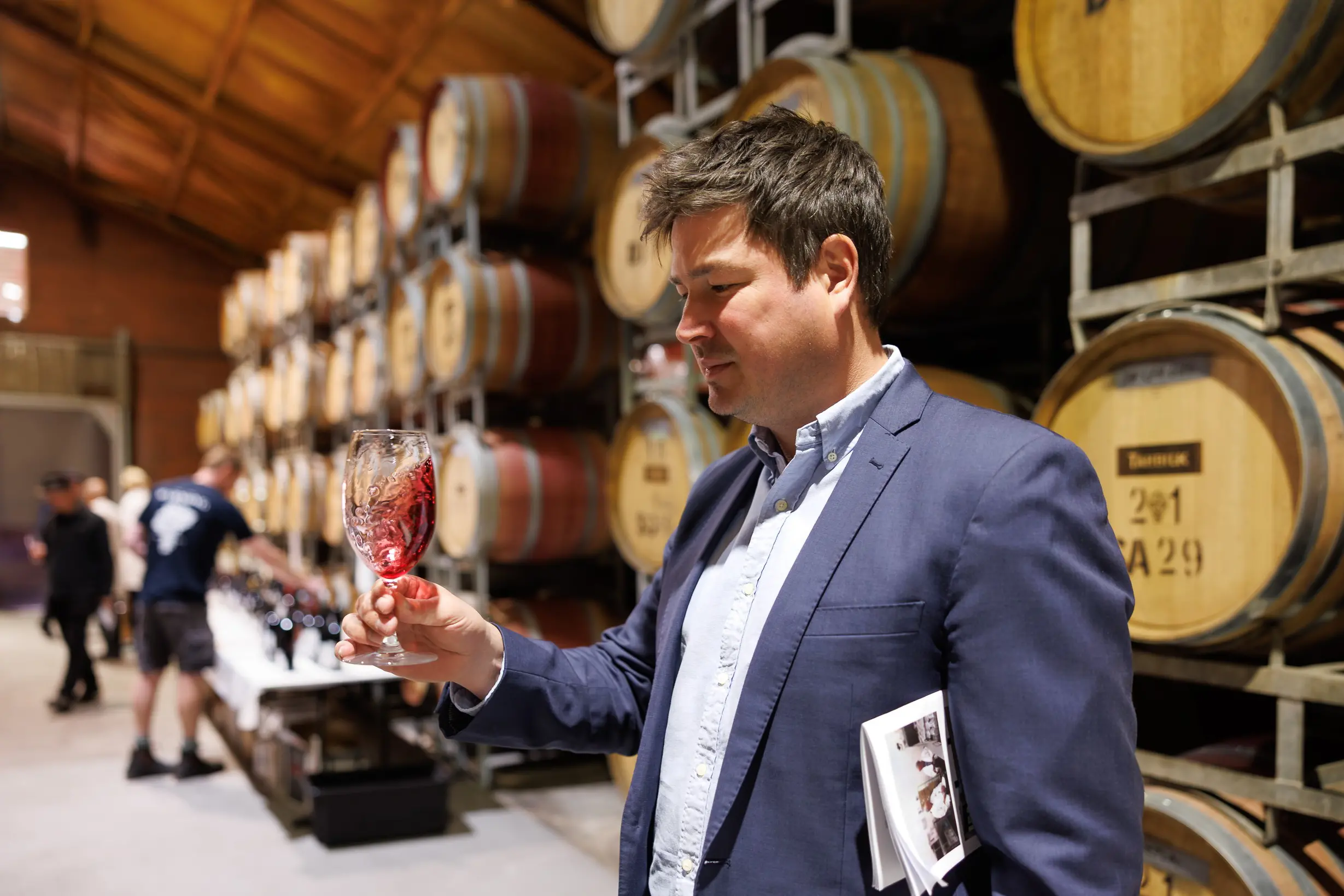<p>TASTE TEST: Victorian Wine Show chair of judges, Josh Cooper, samples one of the 623 entries. PHOTO: Jonathan White</p>\\n