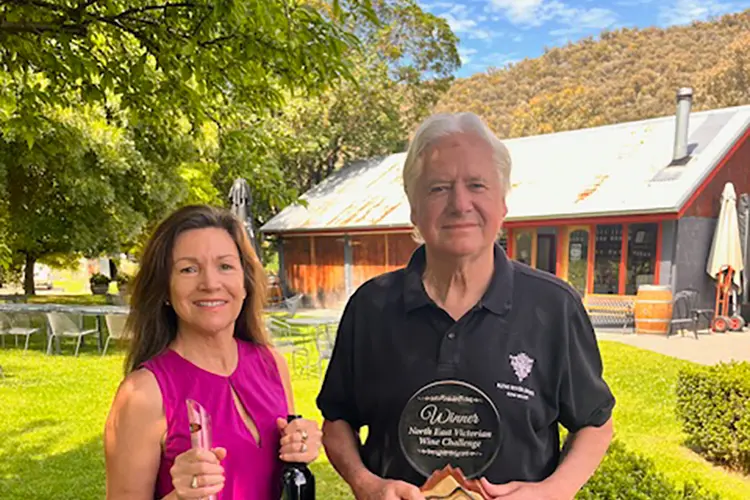<p>EVENT SUCCESS: Karen and John Butler from King River Estate were delighted to be awarded Best Red Table Wine and Best Wine of Show for their King River Estate Flying Duck 2024 Shiraz at the North East Victorian Wine Challenge. PHOTO: Amy Banks</p>\\n