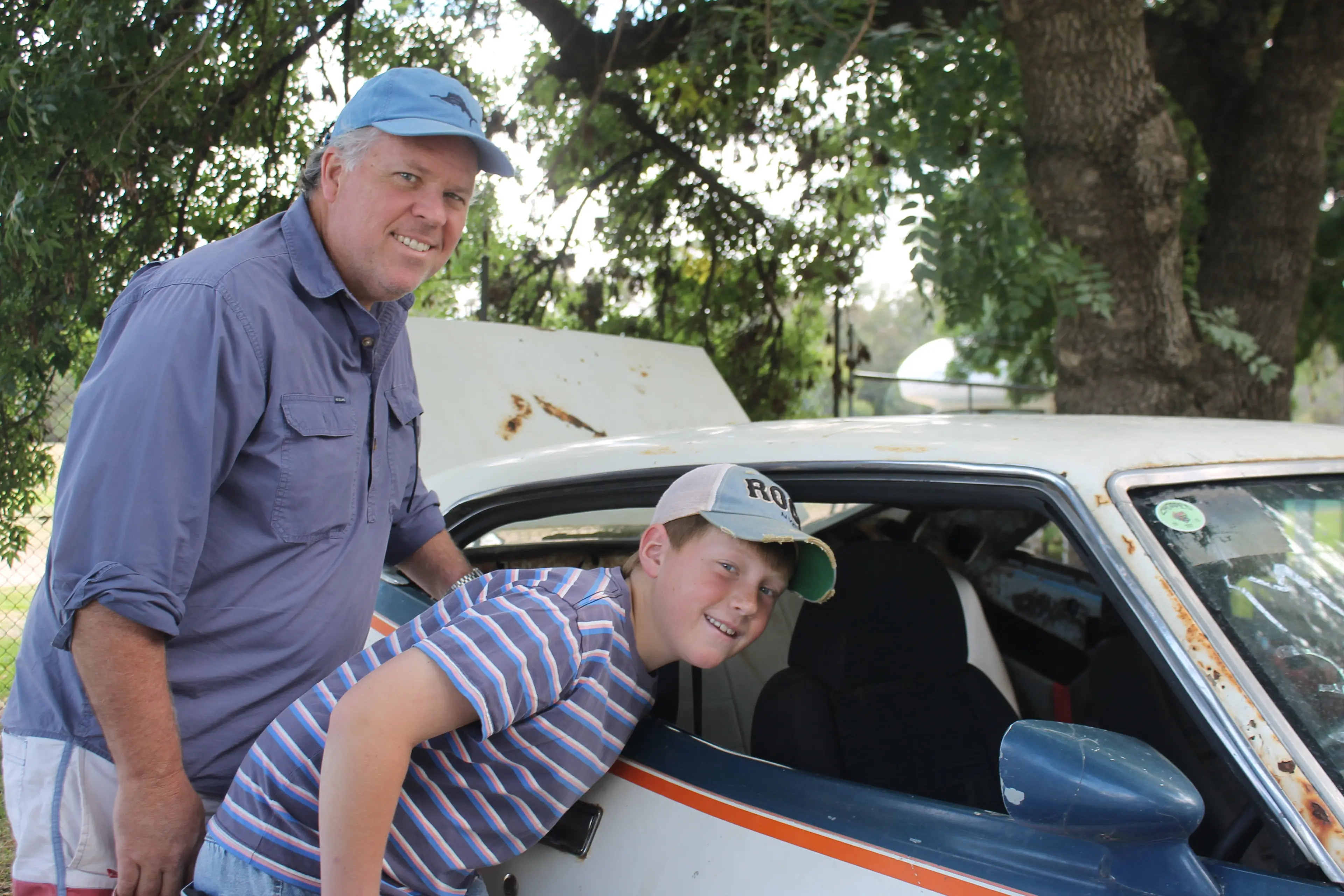 <p>HAVE A LOOK: Locals Nick and Oscar Bradley stopped by to have a look at the show and shine as they sifted through bargains at the swap meet. PHOTO: Bailey Zimmermann</p>\\n