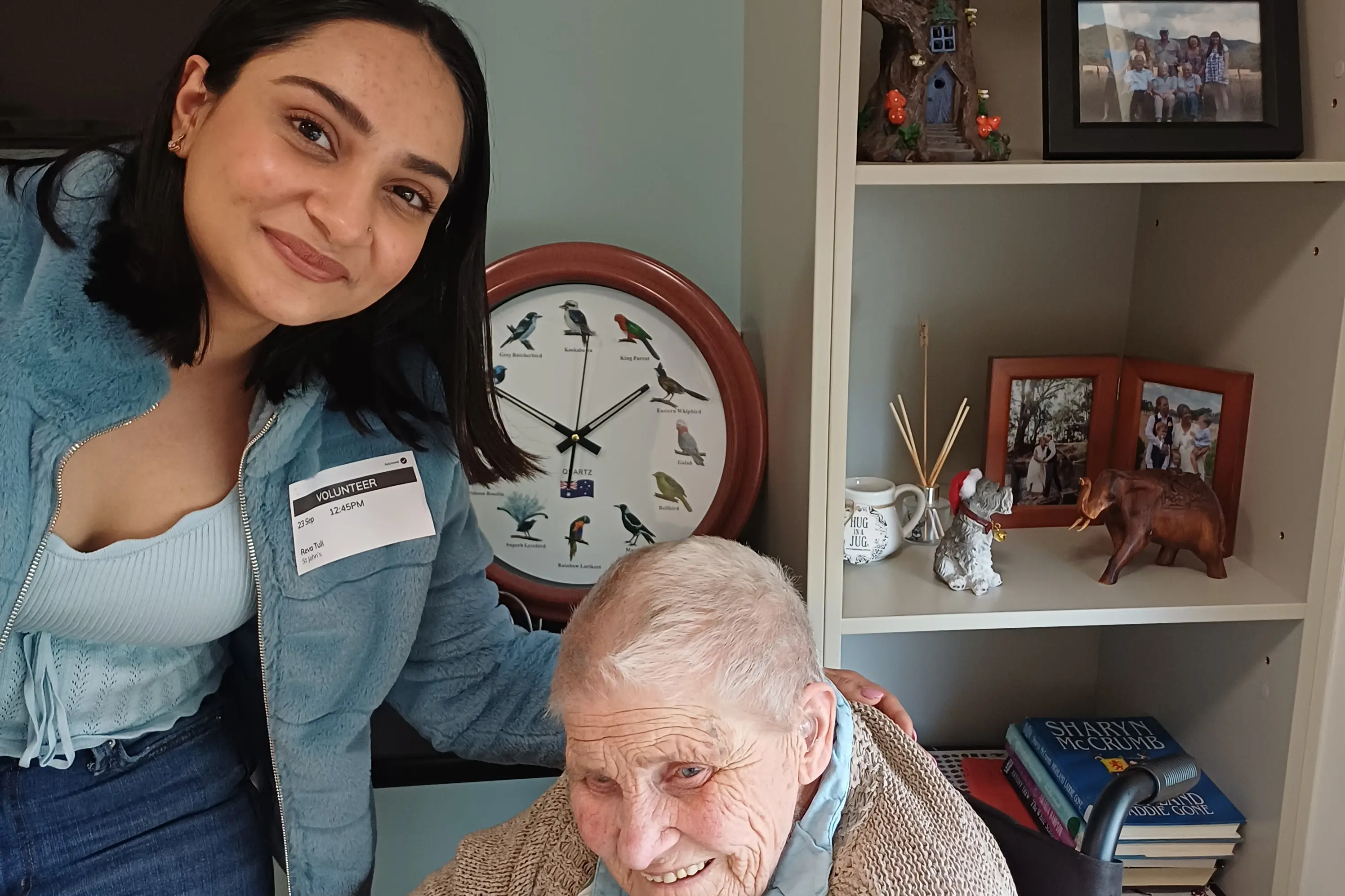 <p>TALES TO TELL: Reva Tuli and Leila Beaumont caught up for their routine chat as part of the Aged Care Volunteer Visitor Scheme. PHOTO: The Centre, Wangaratta</p>\\n