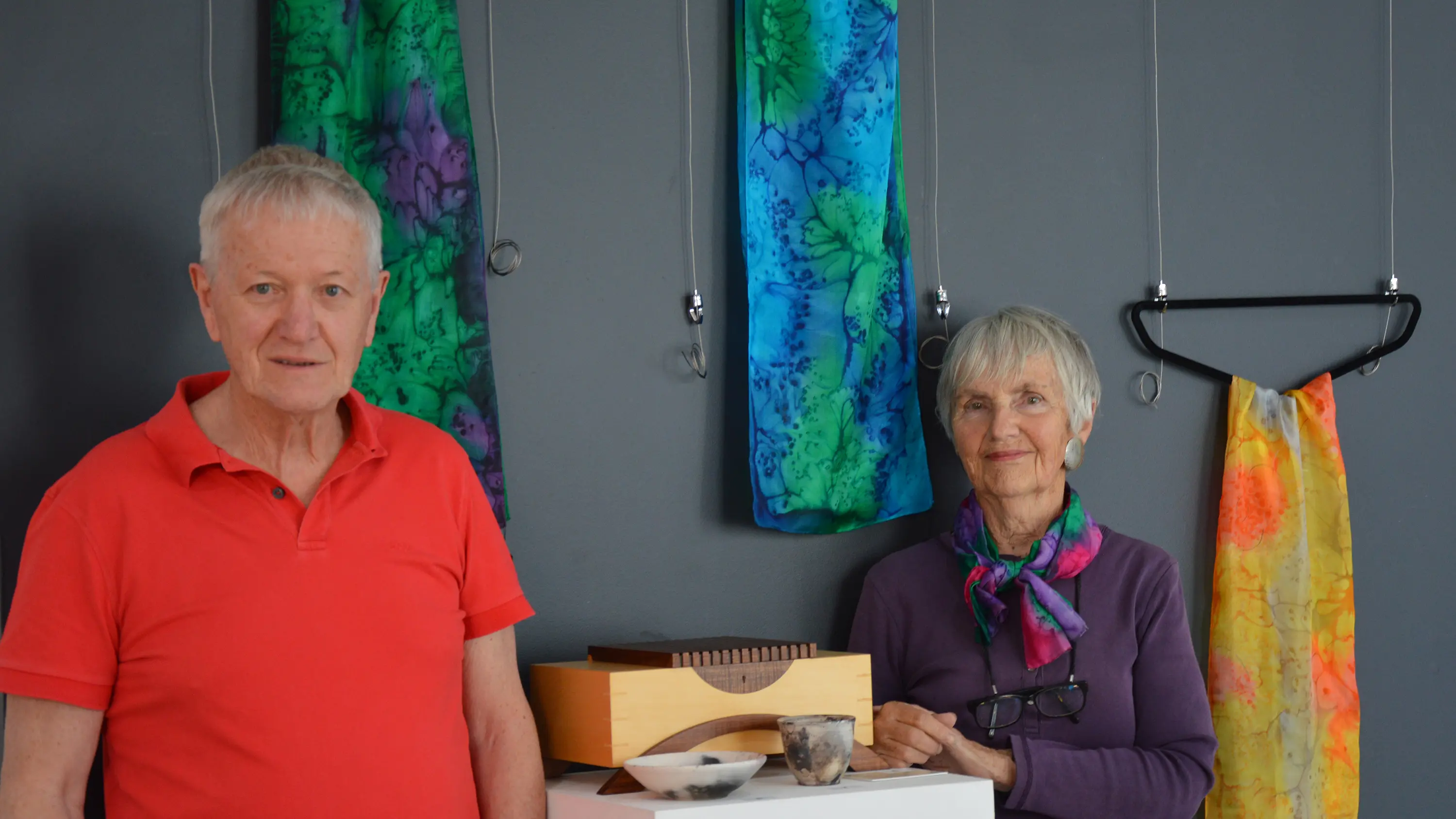 Boxes, ceramics and scarves on display in Three and Three by Two