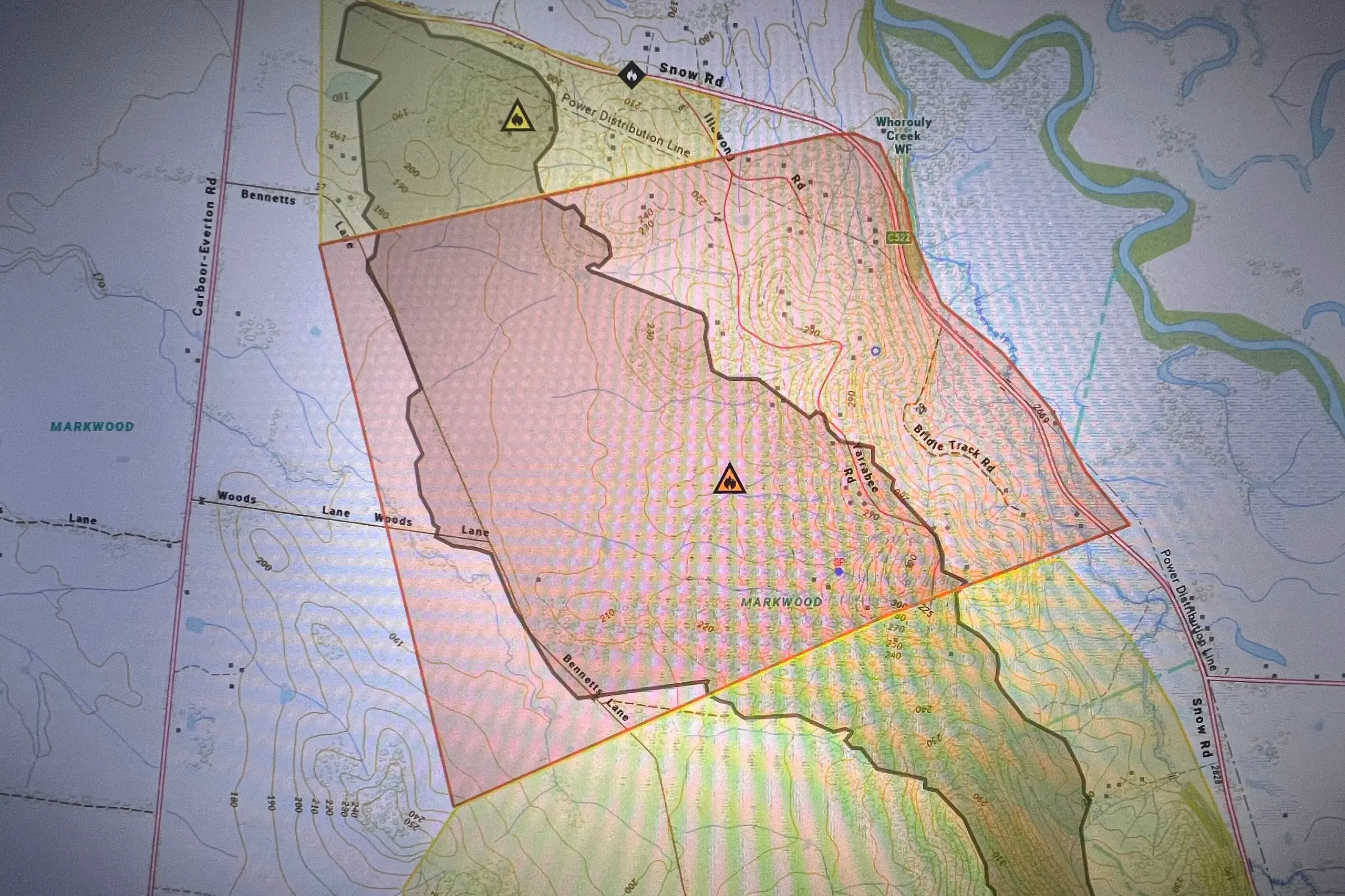 <p>AREA OF CONCERN: The fire map from the Vic Emergency website. emap </p>\\n