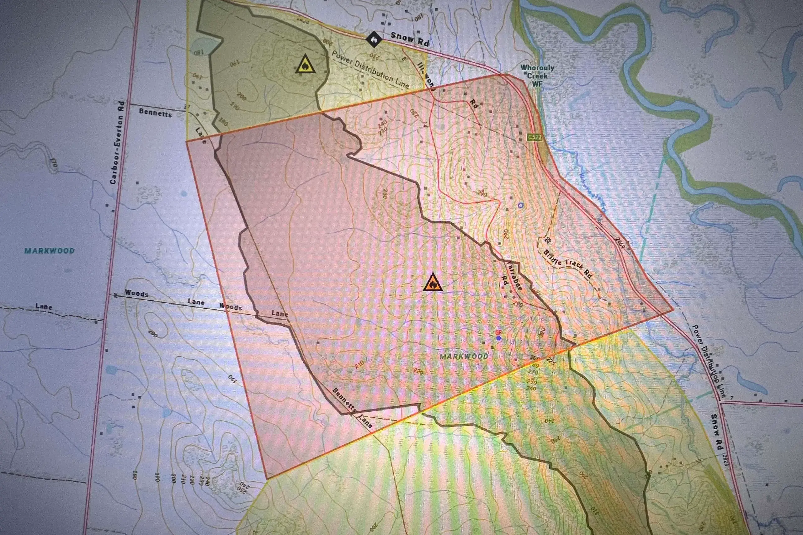 <p>AREA OF CONCERN: The fire map from the Vic Emergency website.</p>\\n