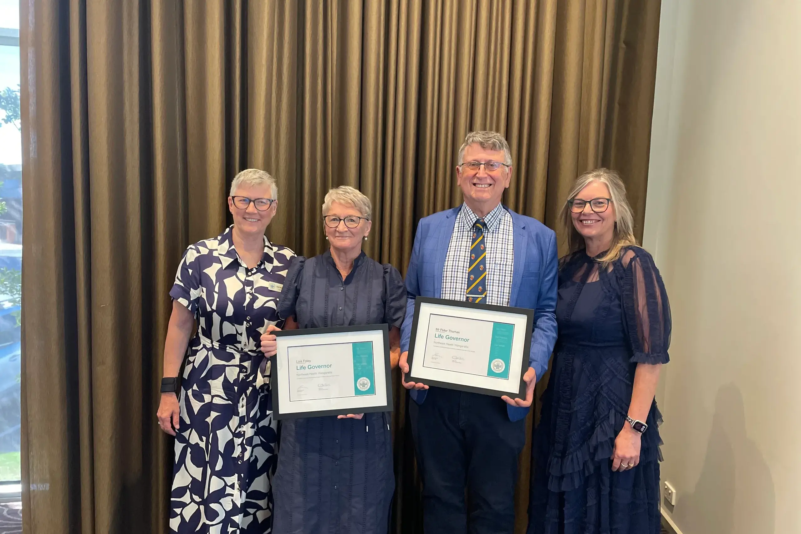 <p>HEALTH LEADERS HONOURED: (From left) NHW board chair Ruth Kneebone with new Life Governors Peter Thomas and Lois Foley, and NHW CEO Libby Fifis.</p>\\n