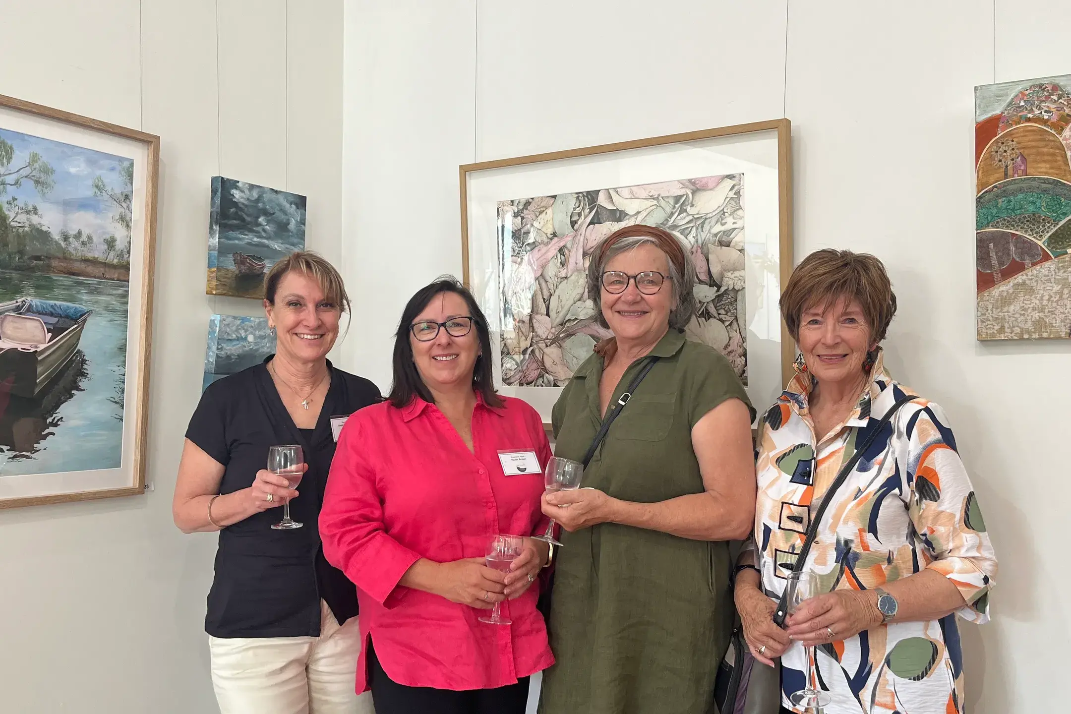 <p>JOINT EXHIBITION: Resident artists Andrea Travassaros and Karen Brown joined by Jana Brook and Jennifer Paull. To the left are Andrea\\'s contributions, and to the right are Karen\\'s. PHOTO: Grace Fredsberg</p>\\n
