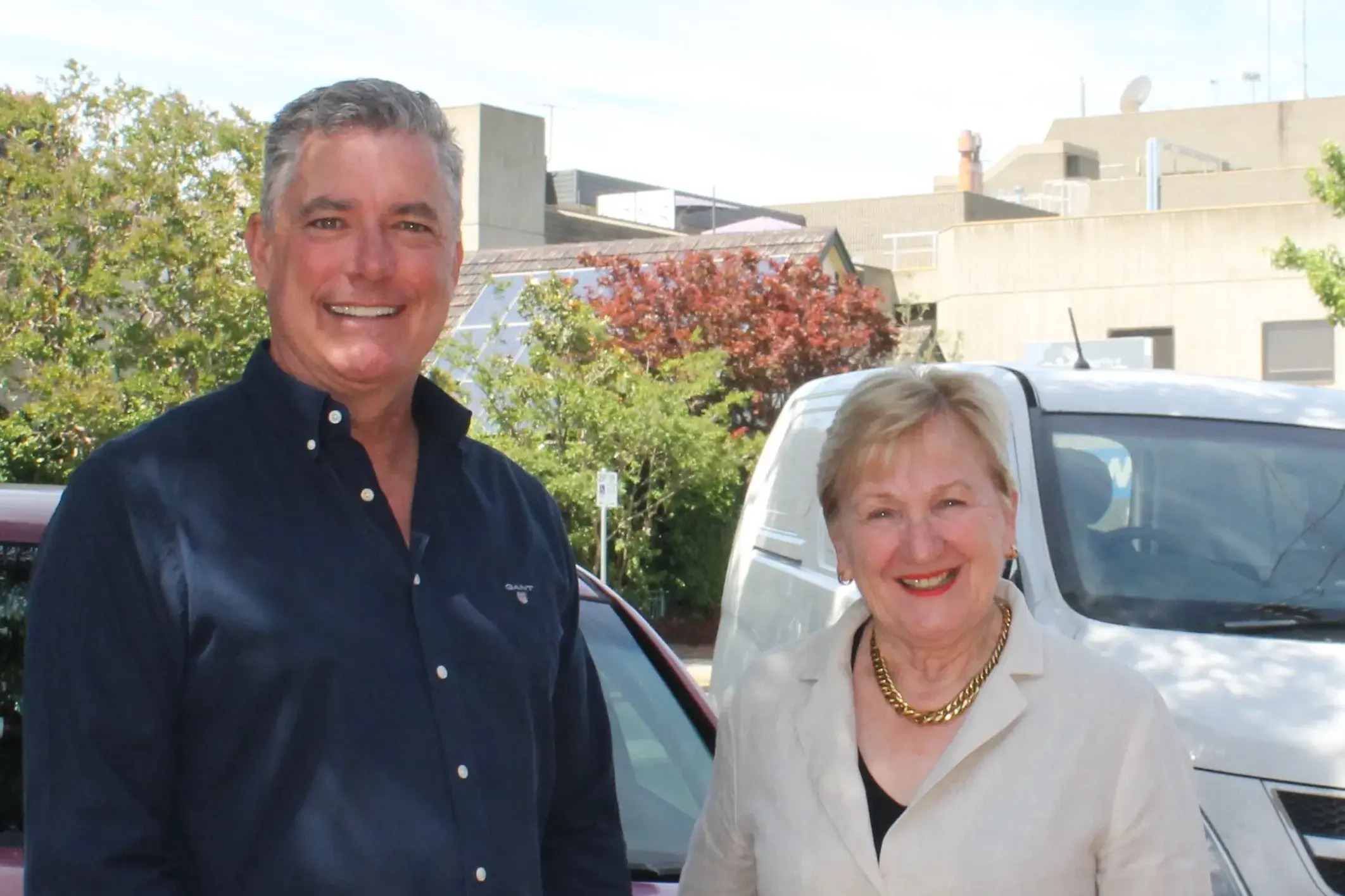 <p>BUSINESS BOOST: Business Wangaratta vice-chair Dean Rees (left) and Mayor Irene Grant are continuing to support local businesses with free parking throughout the CBD over the Christmas period. PHOTO: Grace Fredsberg</p>\\n