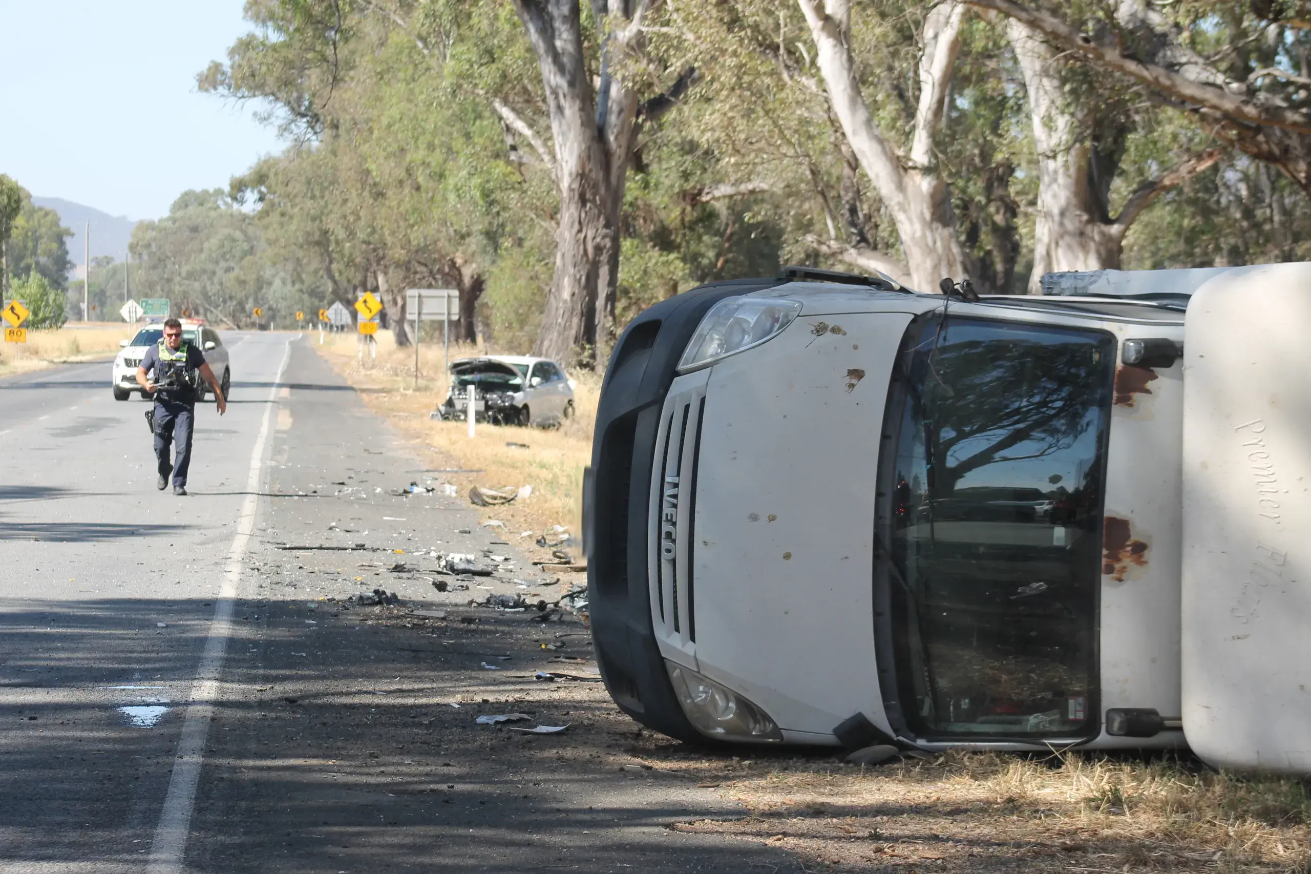 <p>HEAD-ON: The campervan and sedan were laid to rest on the side of Glenrowan Road heavily damaged. PHOTO Bailey Zimmermann</p>\\n
