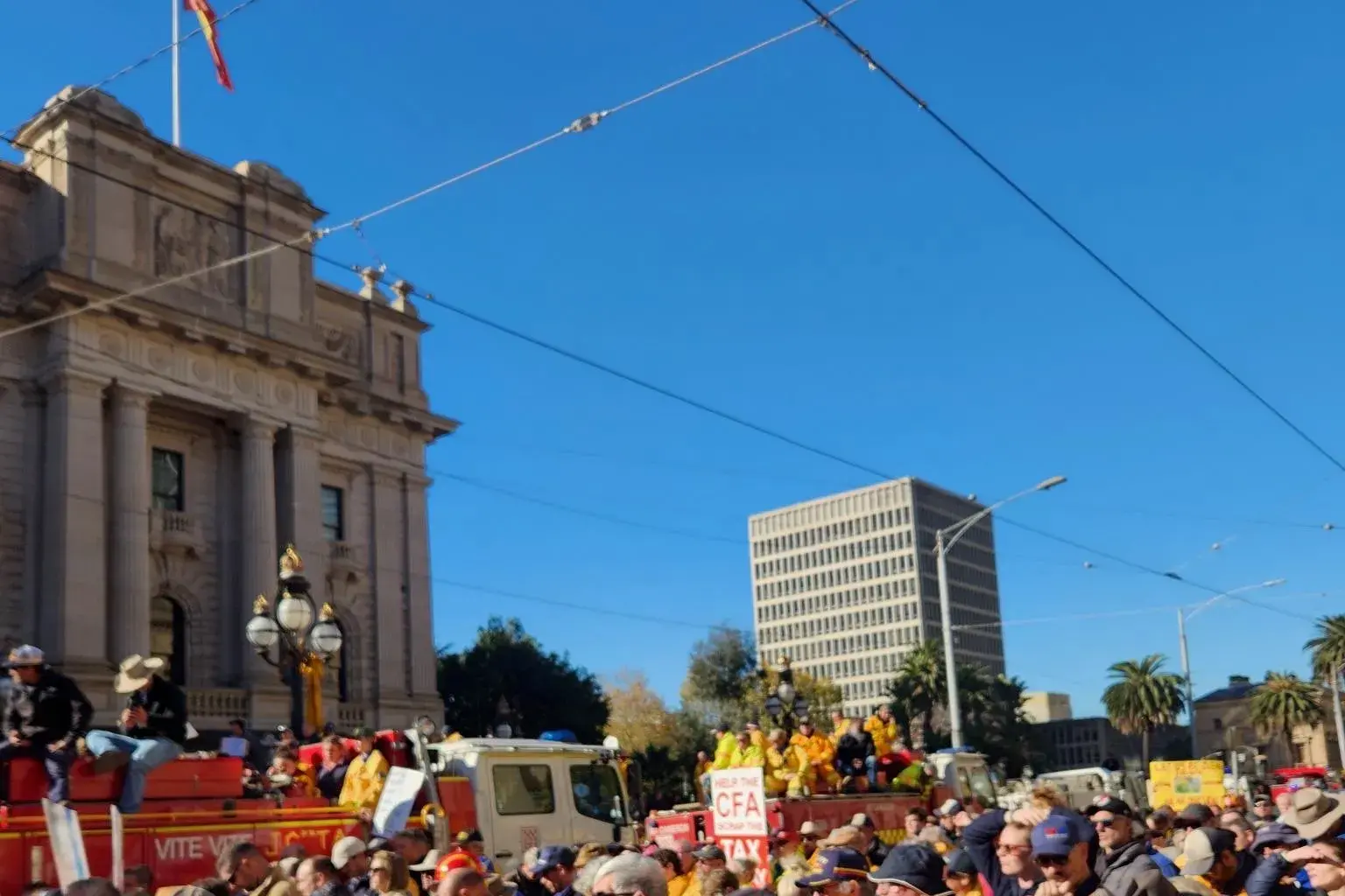 <p>TEMPORARY REPRIEVE: Thousands of protesters gathered at Victorian parliament in May as the new Emergency Service Volunteer Fund was passed.</p>\\n