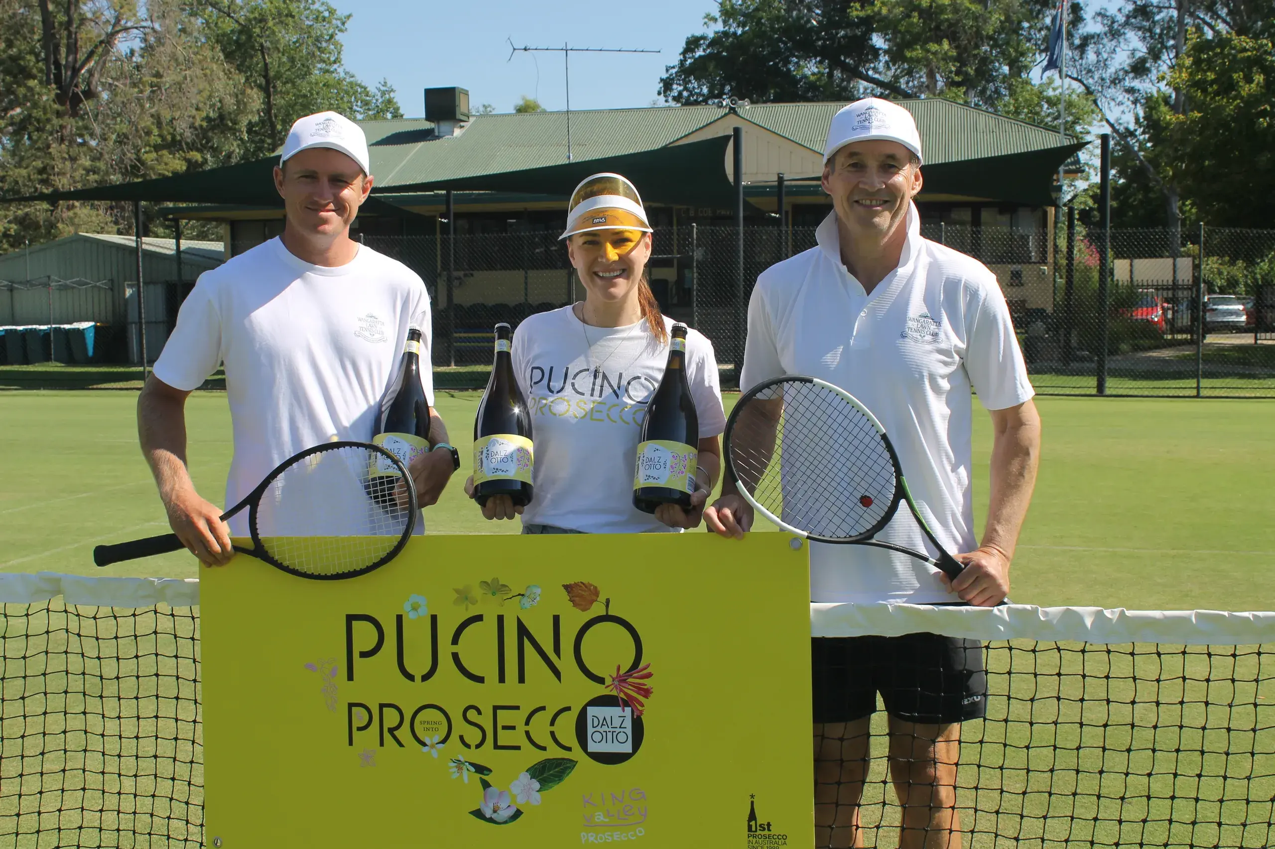 <p>READY TO PLAY: WLTCP president Sam Allen, Dal Zotto Wines events and marketing coordinator Georgia Hamidon and past president Barry Sullivan are ready to welcome the crowds to the 100th Australia Day Tournament in Merriwa Park this weekend. PHOTO: Nathan de Vries</p>\\n