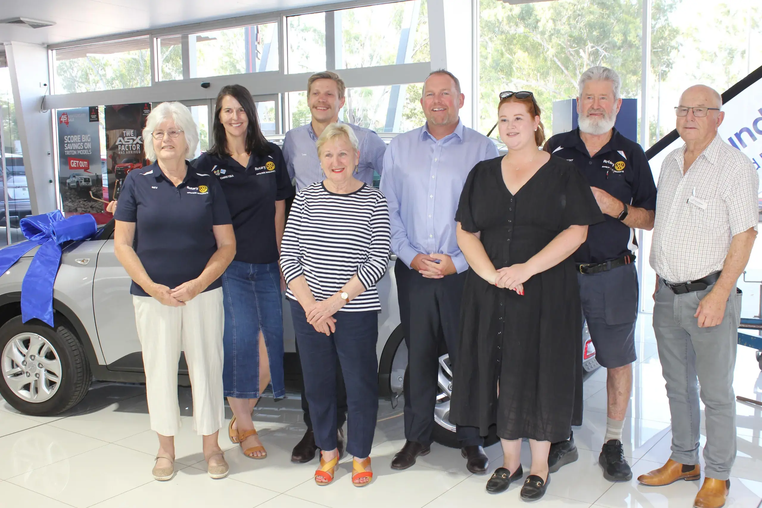 <p>OFFICIAL DRAW: Presiding over the raffle draw on Wednesday were (from left) Rotarian Bev Maher, Appin Park Wangaratta president Christina Pizzini, Rotarian and Wangaratta Motor Group staff member Tyson Beamish, Mayor Irene Grant, Wangaratta Motor Group managing director Jarred Clark, Cr Ash Fitzpatrick, Rotarian Geoff Dinning, and Cr Harvey Benton.</p>\\n