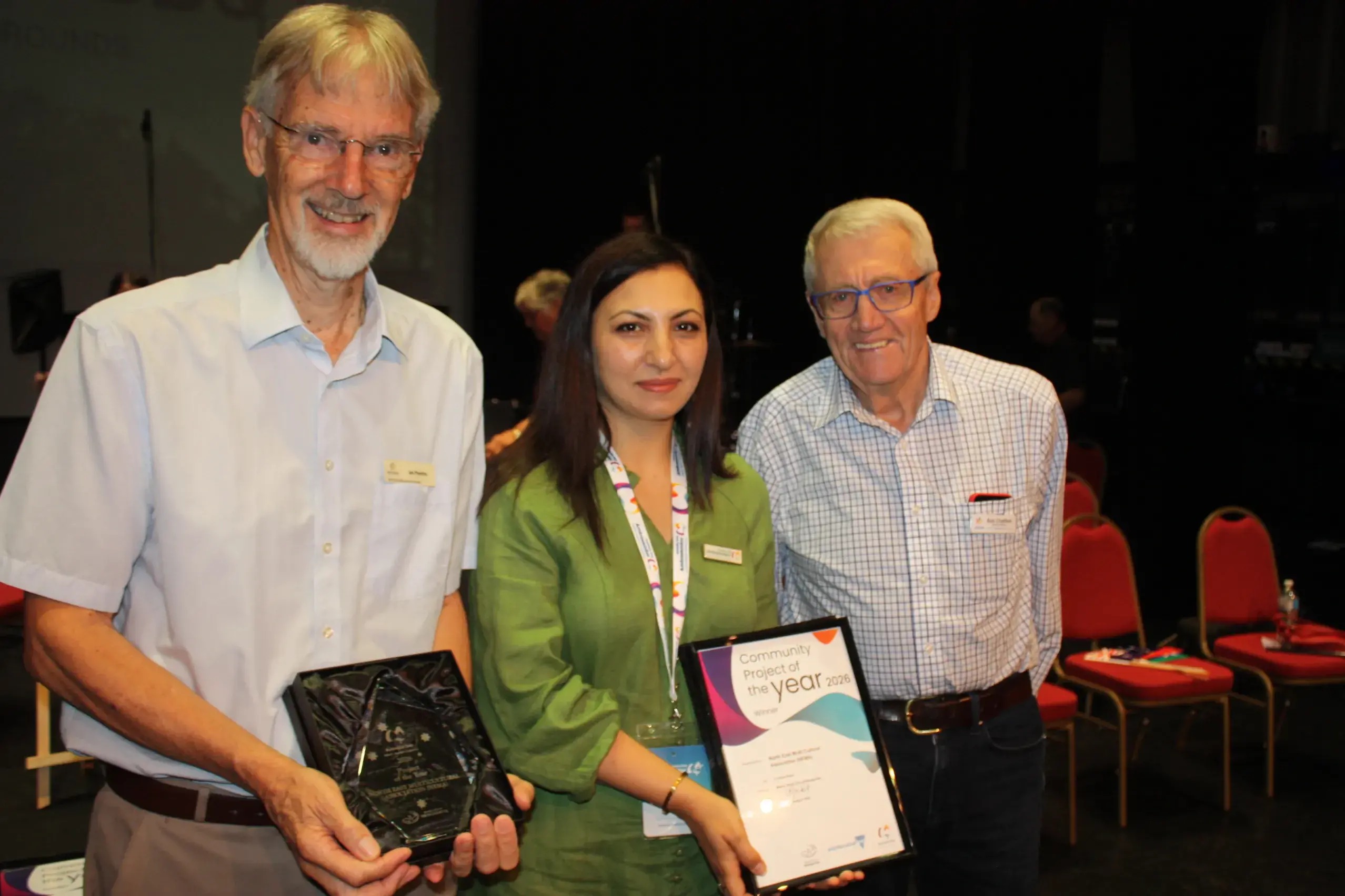 <p>EARNED RECOGNITION: NEMA\\'s Ian Prentice, Faryal Khan and Rob Chatfield were honoured to be received the Rural City of Wangaratta Project of the Year on behalf of their multicultural organisation. PHOTO: Bailey Zimmermann</p>\\n
