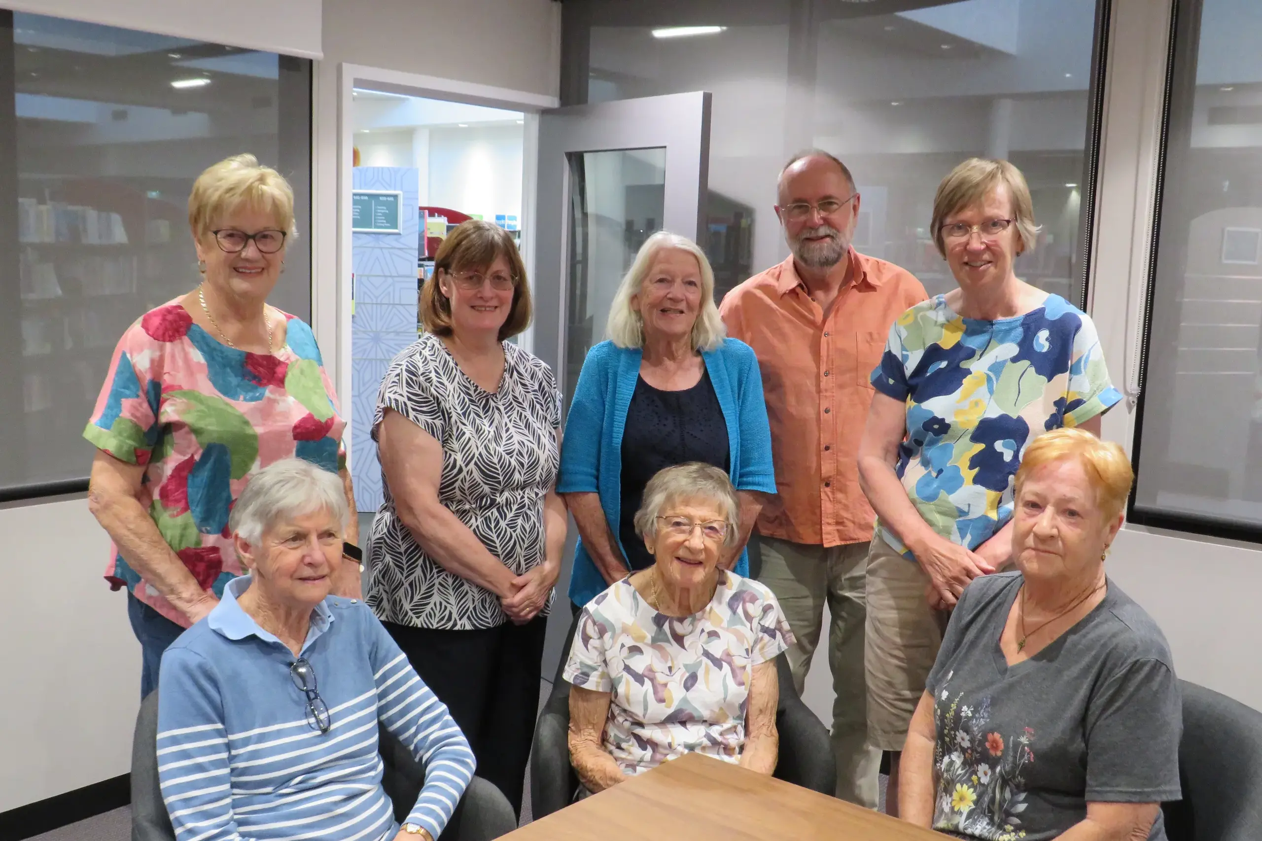 <p>SAYING GOODBYE: Wangaratta Family History Society members (back) Di Boag, Joy Johnson, Faye Schusser, Tony Faithfull, Bronwyn Townsend, (front) Peg Templeton, Val McPherson and Rosslyn Makin at the group\\'s farewell lunch on Thursday. PHOTO: Simone Kerwin</p>\\n