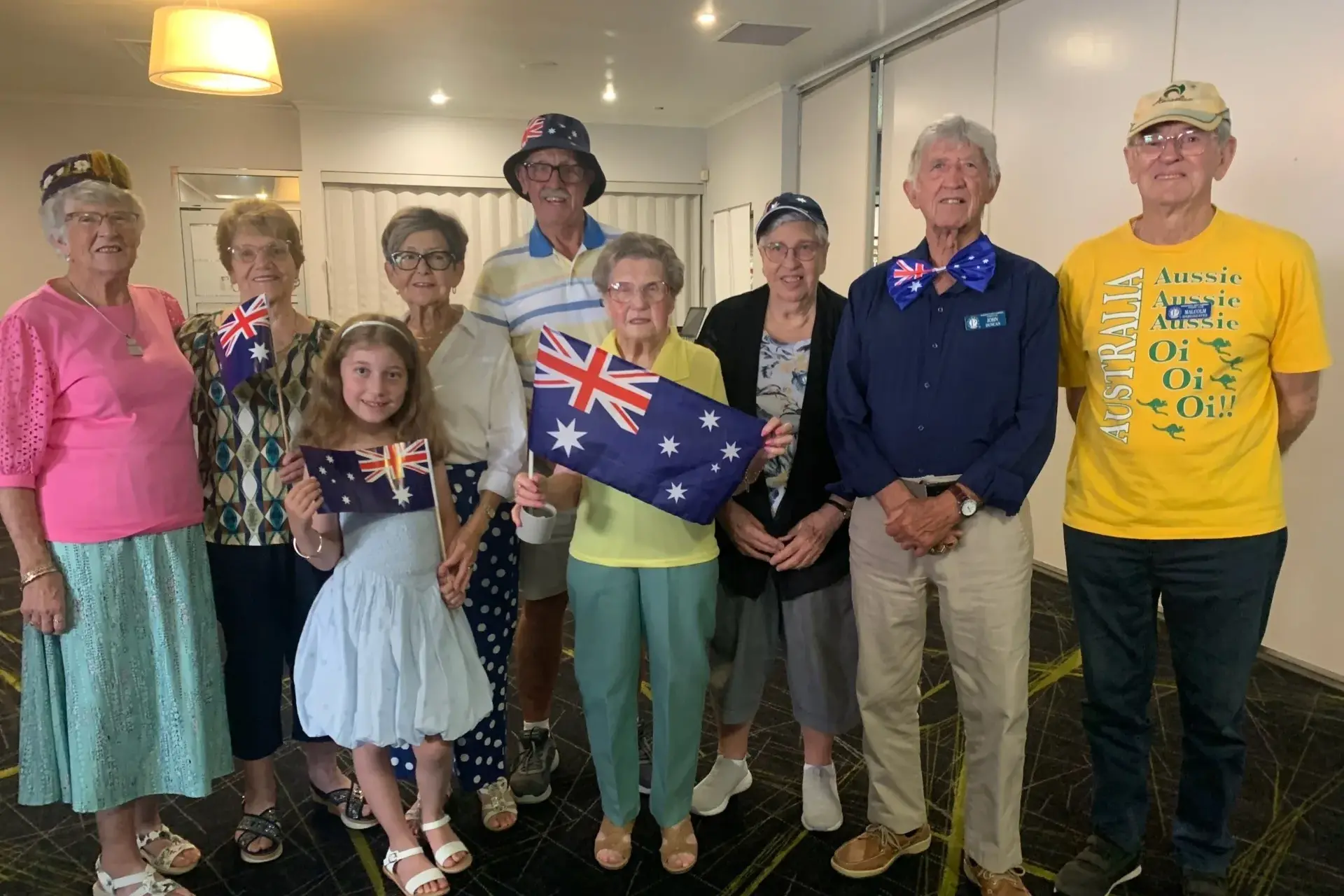 <p>TRUE BLUE: Wangaratta West Combined Probus Club\\'s theme was Australia Day at their January meeting. Members celebrating included Pam Delarue (left), Lina Panozzo, Maxine and Ron Webb with charming guest, great grand-daughter\\u00A0Xanthi visiting from Geelong, Carol Walley, Margaret Parfett, John Duncan and Malcolm Hargreaves.</p>\\n