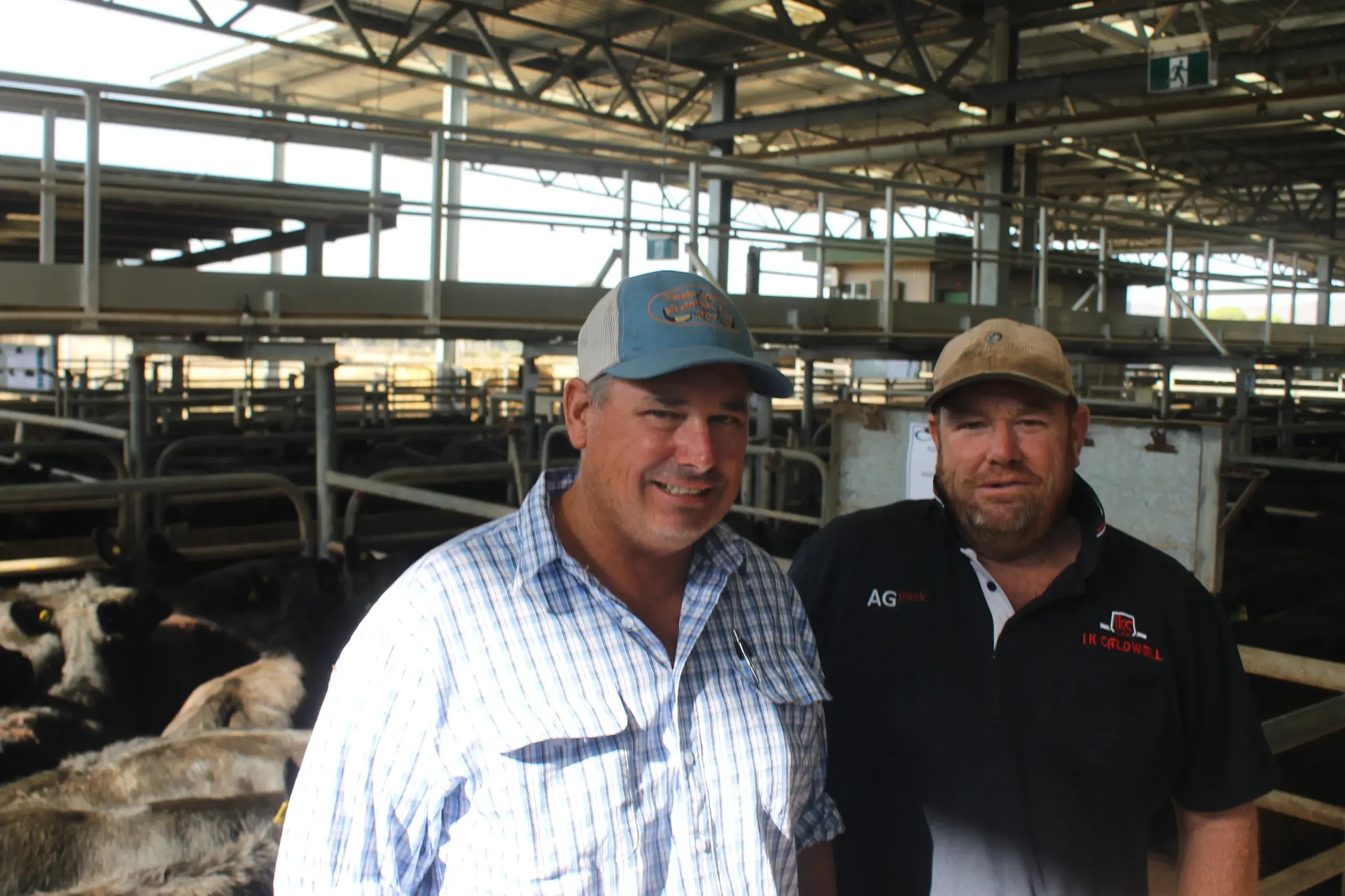 <p>BANG FOR BUCK: Ballentine brothers Simon and Stuart from Brocklesby saw strong returns for their 118 Angus steers at the Corcoran Parker Blue Ribbon Feature Sale. PHOTO: Bailey Zimmermann</p>\\n