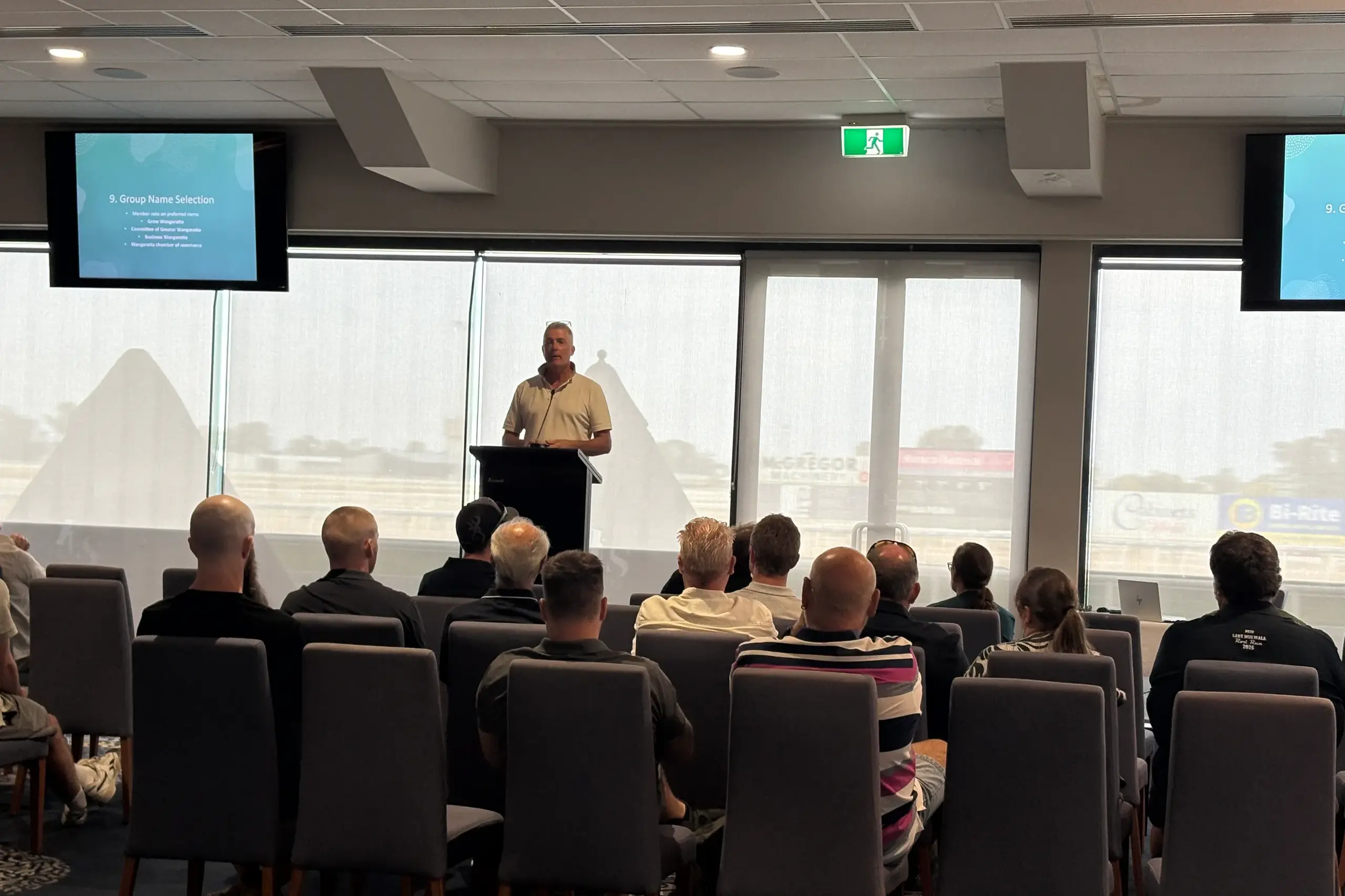 <p>ROOM FOR GROWTH: Grow Wangaratta vice-chair Dean Rees addresses 40 business group members at the Wangaratta Turf Club last week.</p>\\n