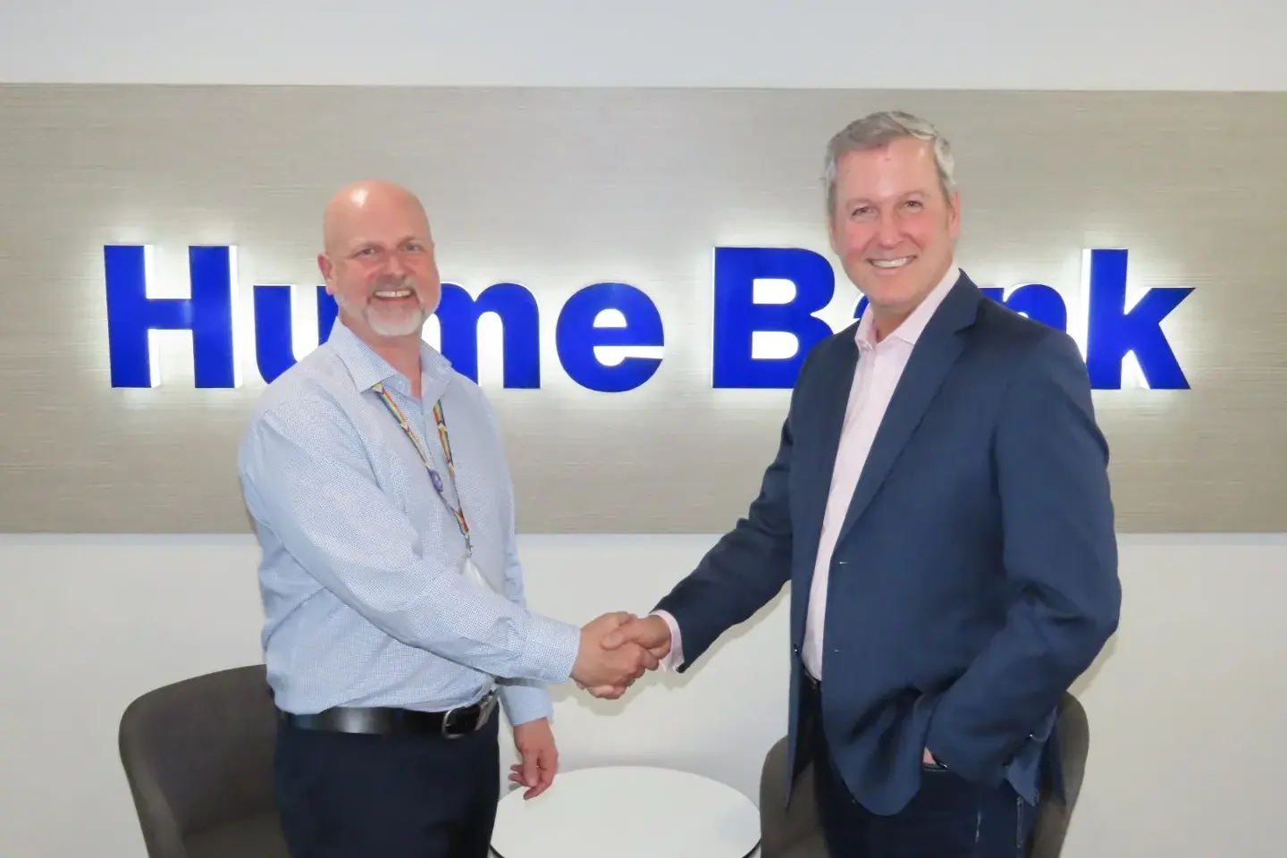 <p>COMMUNITY PARTNERSHIP: CEO of Gateway Health Trent Dean thanks CEO of Hume Bank Stephen Capello for subsidising their Endorsed Midwife Care Program.</p>\\n