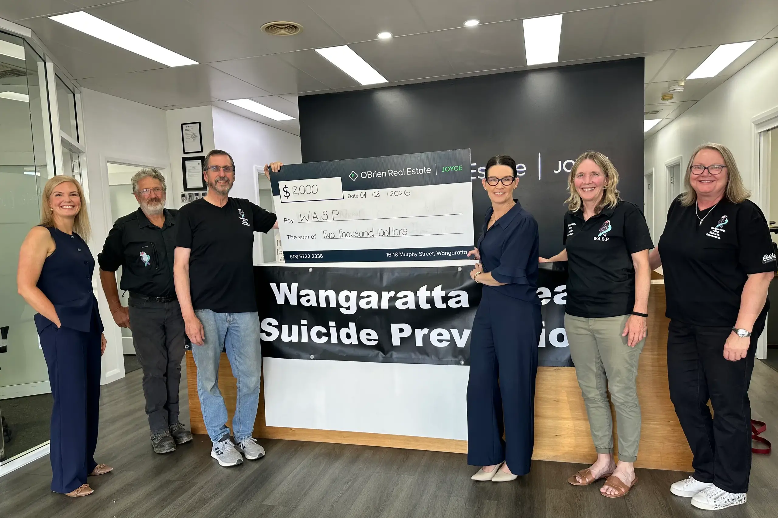 <p>A HELPING HAND: Pictured at the donation handover were (from left) Melanie Martens (O\\'Brien Real Estate), Trevor Jenvey (WASP chairman), Geoff Turnbull (WASP), Sally Wohlers (O\\'Brien Real Estate), Kylie Barton (WASP), and Janice Turnbull (WASP).</p>\\n