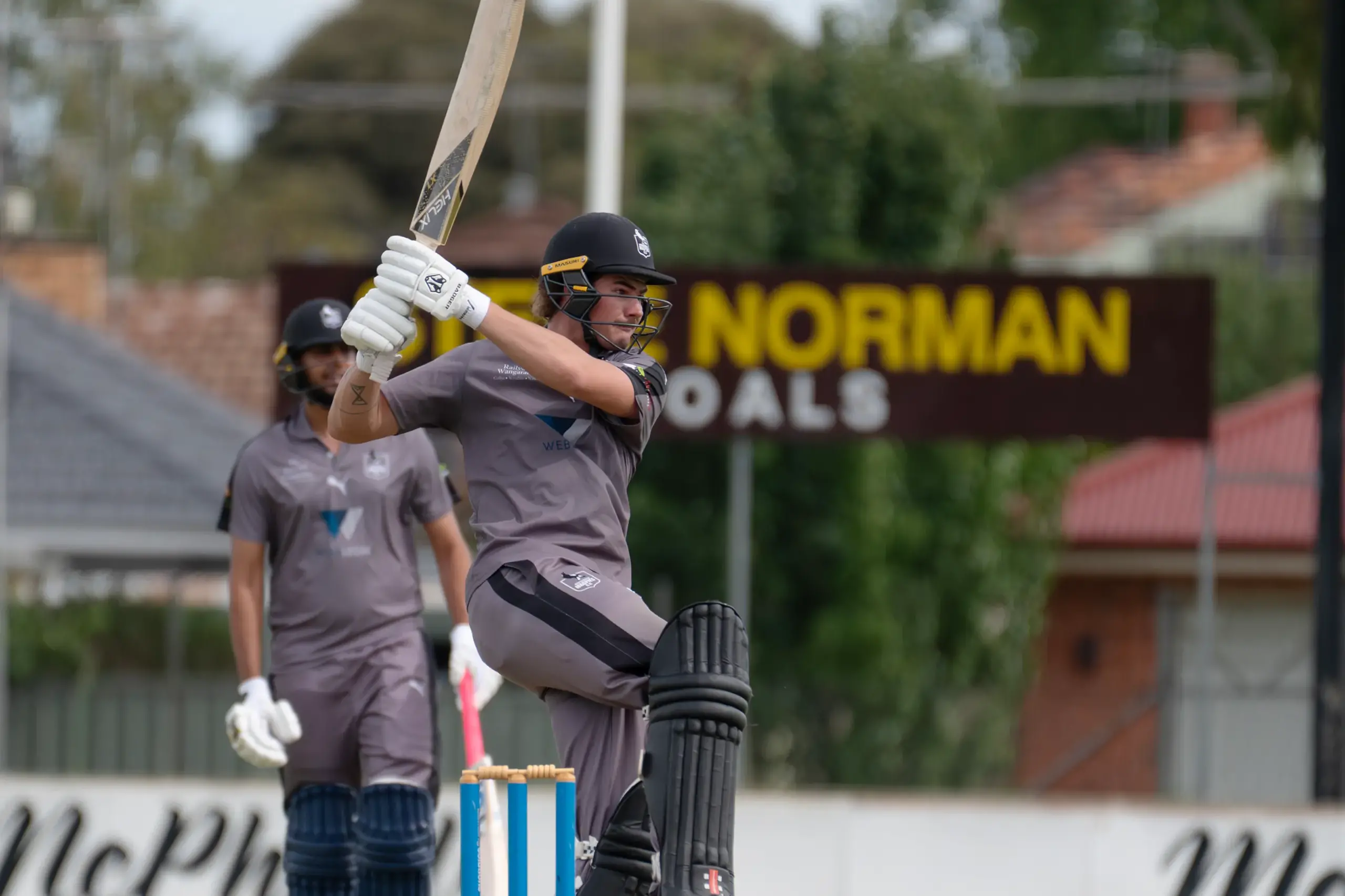 <p>ON ONE LEG: Cooper Matheson battled severe cramps throughout his innings, his half-century launching the run chase. PHOTO: Melissa Beattie</p>\\n